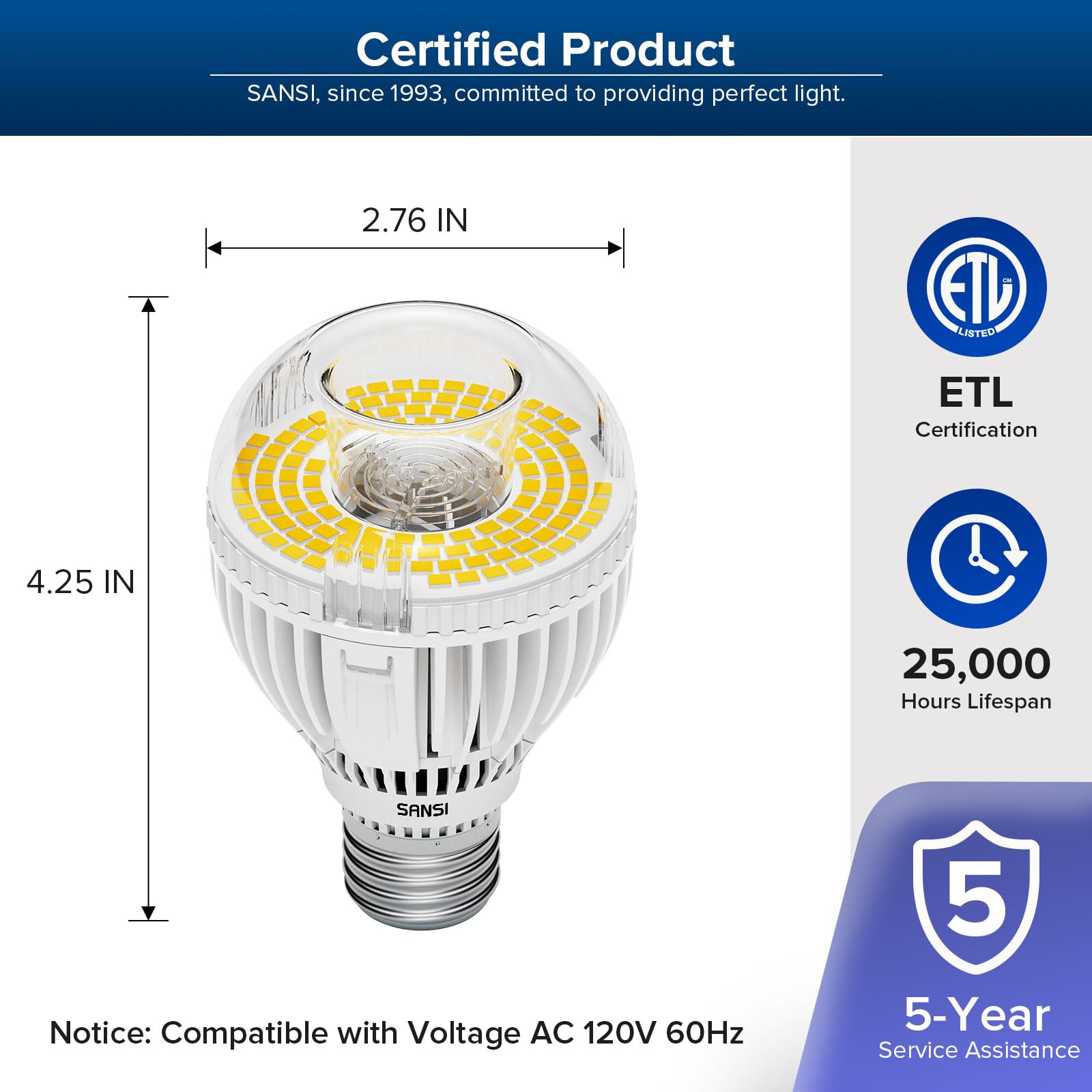 Sansi 300W Equivalent A19 Led Light Bulb, 4500 Lumens 5000K Daylight Light Bulbs, Non-Dimmable E26 Led Bulb With Ceramic Technol