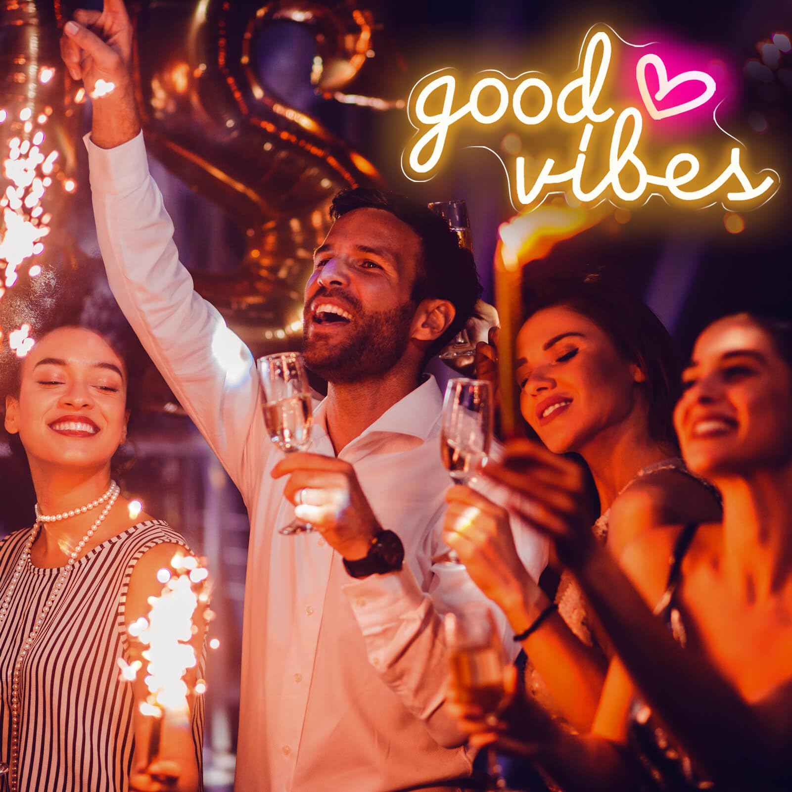 HOHOSIGN Good Vibes Neon Sign for Wall Decor, USB Operated, Warm White, 16x8in, Plastic