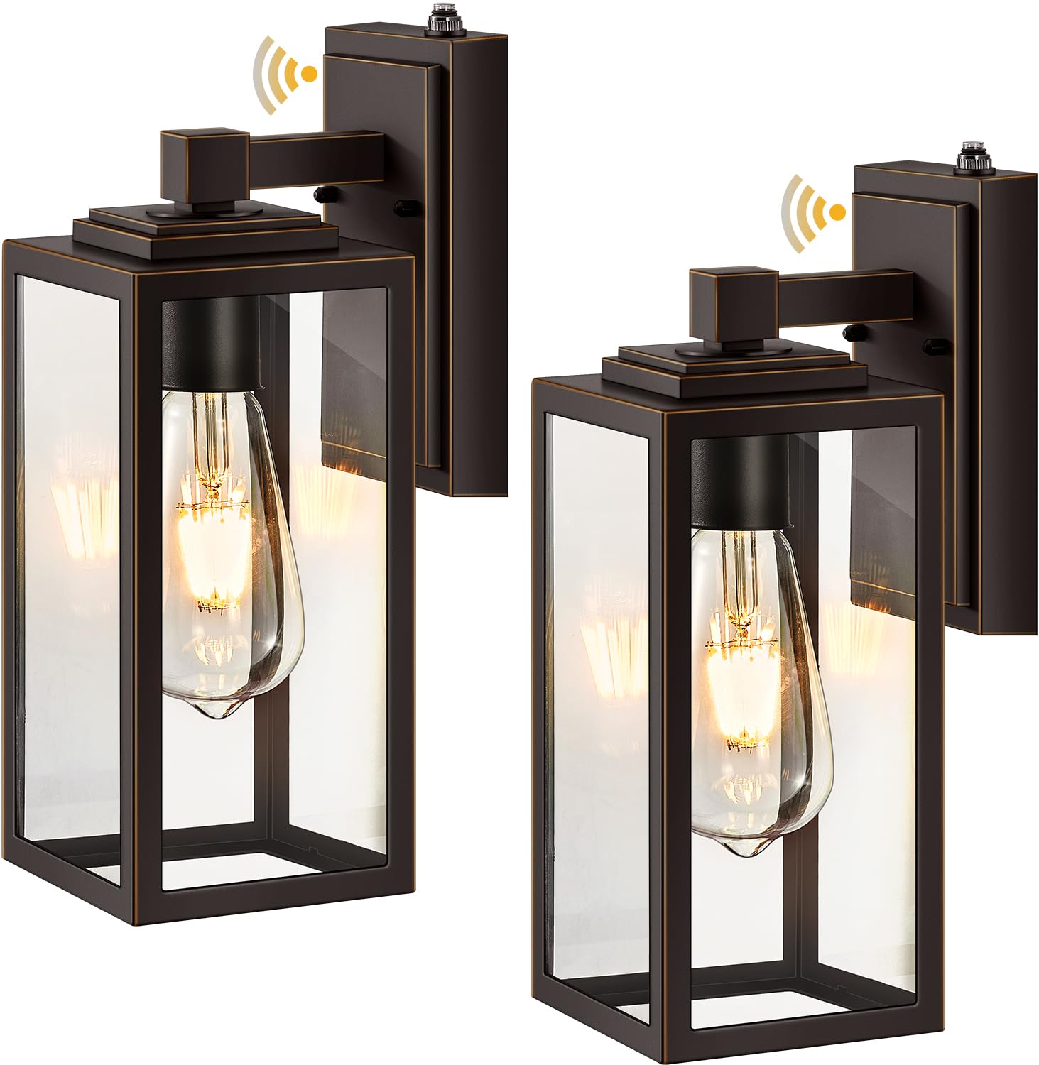 VIANIS Outdoor Wall Sconce Lantern, 2 Packs, Oil Rubbed Bronze with Gold Trim, Aluminum, Standard D2D, Model V81112BRG