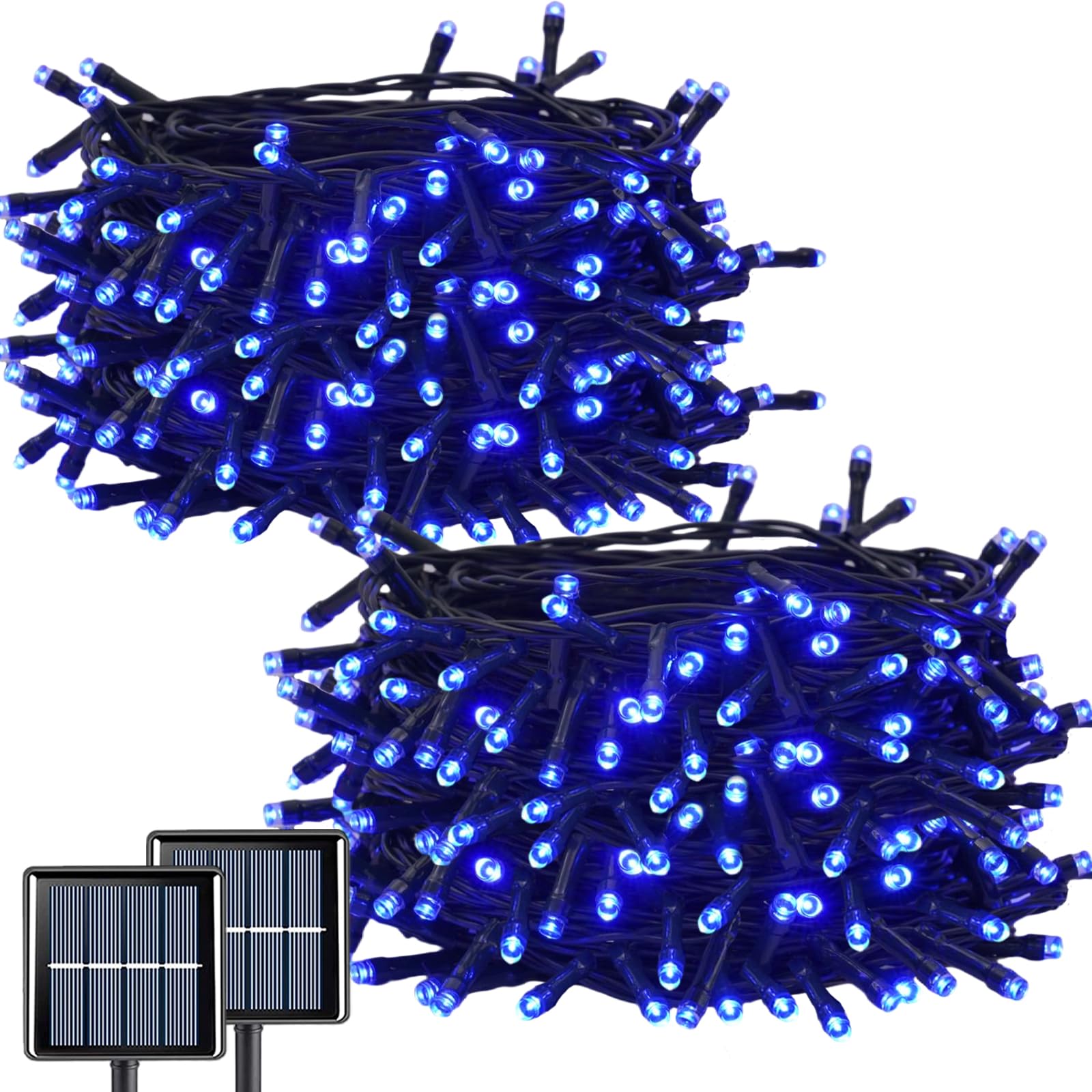 QITONG 2 Pack Blue Solar String Lights  Each 66ft 200 LED Outdoor Blue Solar Light  8 Modes Solar Twinkle Lights Waterproof for Outside Garden Yard Tree Party Patio Fence Holiday Wedding Decoration