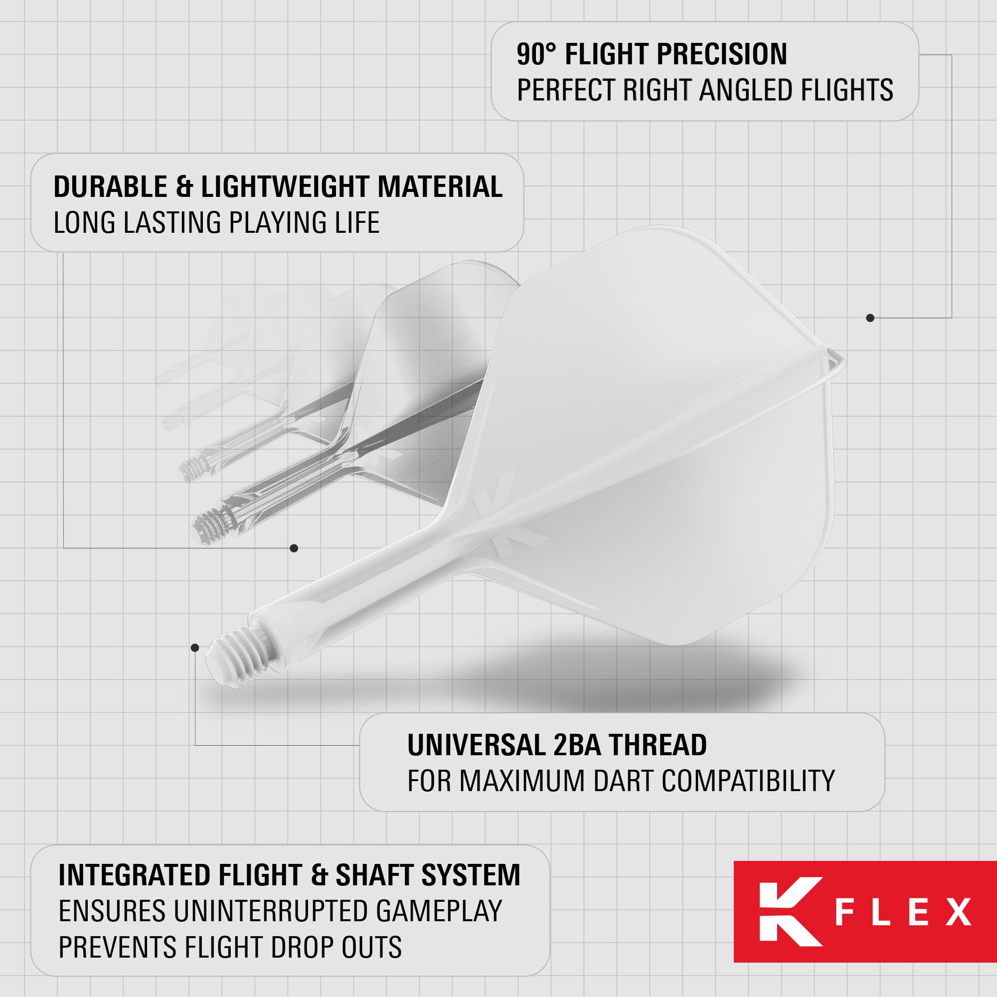 Target Darts K Flex Integrated Dart Flights And Shafts  No.2 White (Short) | Pack Of 3 K-Flex - No2  Kflex All In One Moulded Dart Flight & Stem | Professional Dart Accessories