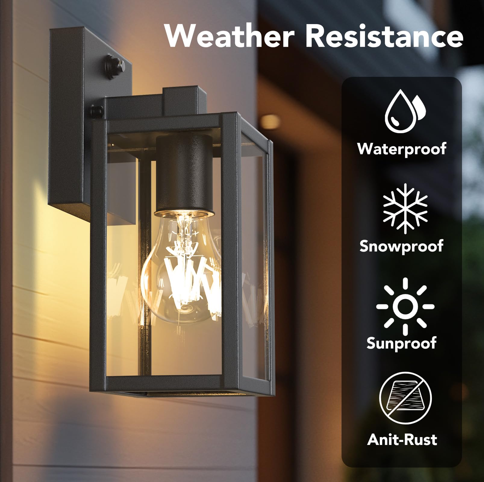 PARTPHONER Dusk to Dawn Outdoor Light Fixtures, 2-Pack, Waterproof Metal Wall Sconce, 9.65 in, Black, Model WTWL181AB2