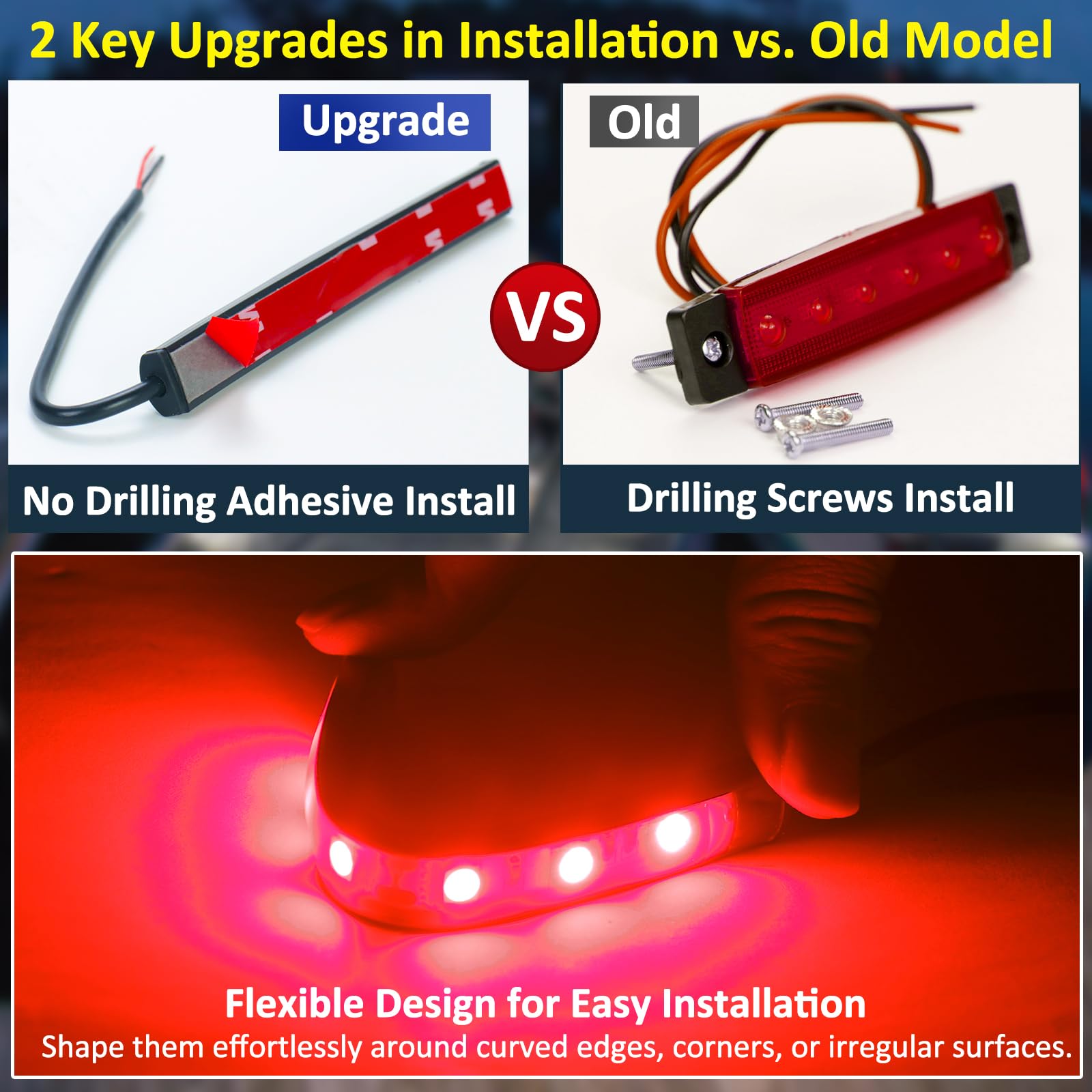 Botepon Marine LED Boat Interior Lights, IP67 Waterproof, No Drill Install, Red, Model BP-6led-strip light-10