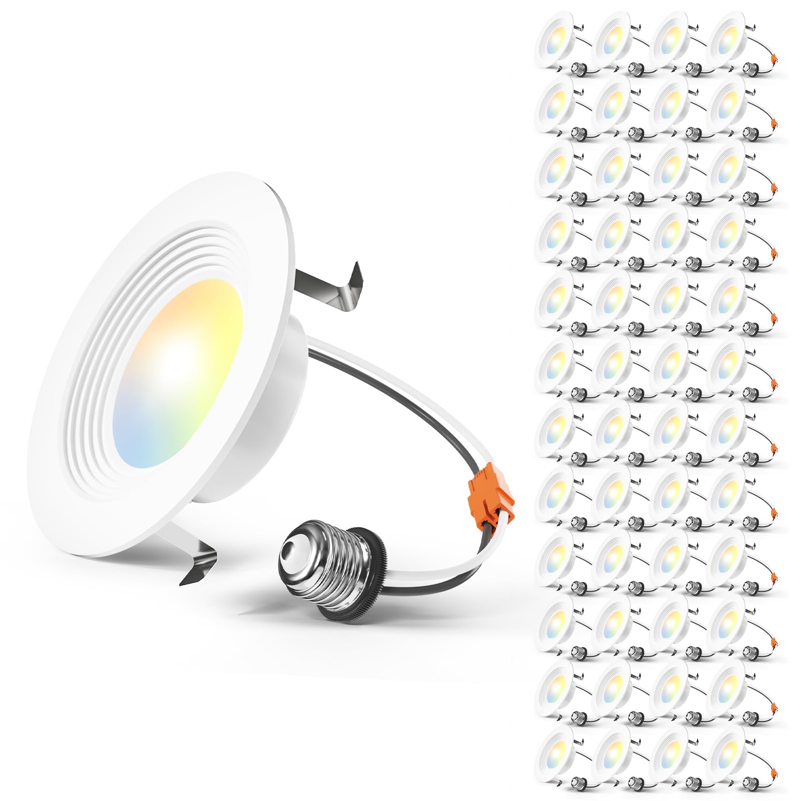 Amico 48 Pack 4 Inch 5Cct Led Recessed Lighting, Dimmable, 8.5W=60W, 650Lm, 2700K/3000K/4000K/5000K/6000K Selectable, Retrofit Can Lights With Baffle Trim, Ic & Damp Rated - Etl & Fcc Certified