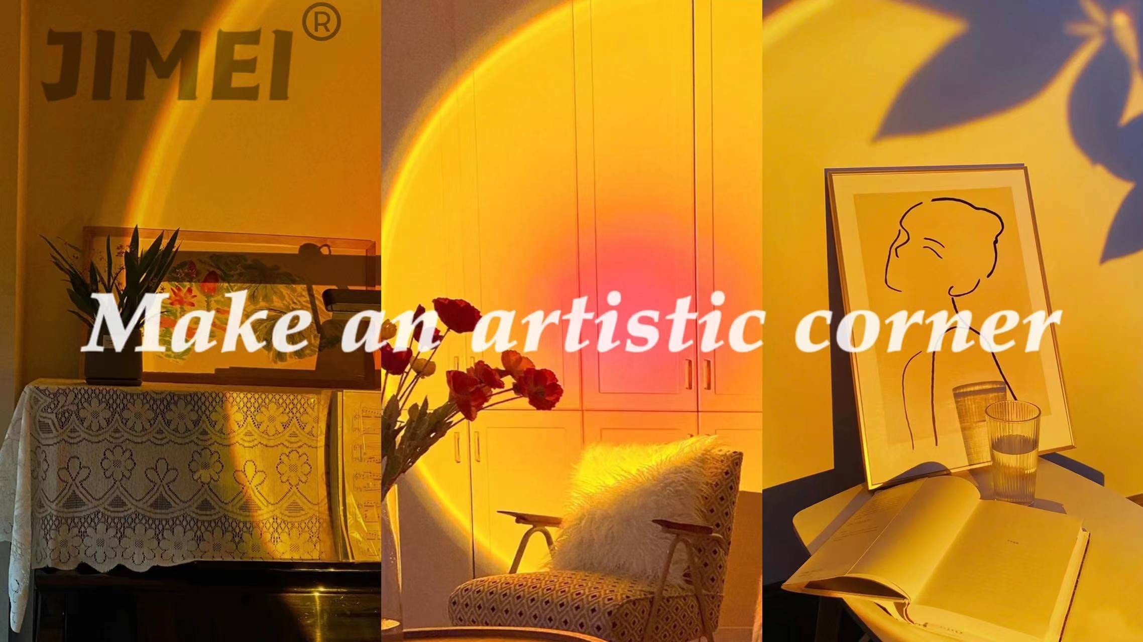 Jimei Sunset Lamp Projector Led Lights For Bedroom Night Light Rgb Lights Sun Sunlight Sunrise Lamp 10W 360? Rotation Mood Light