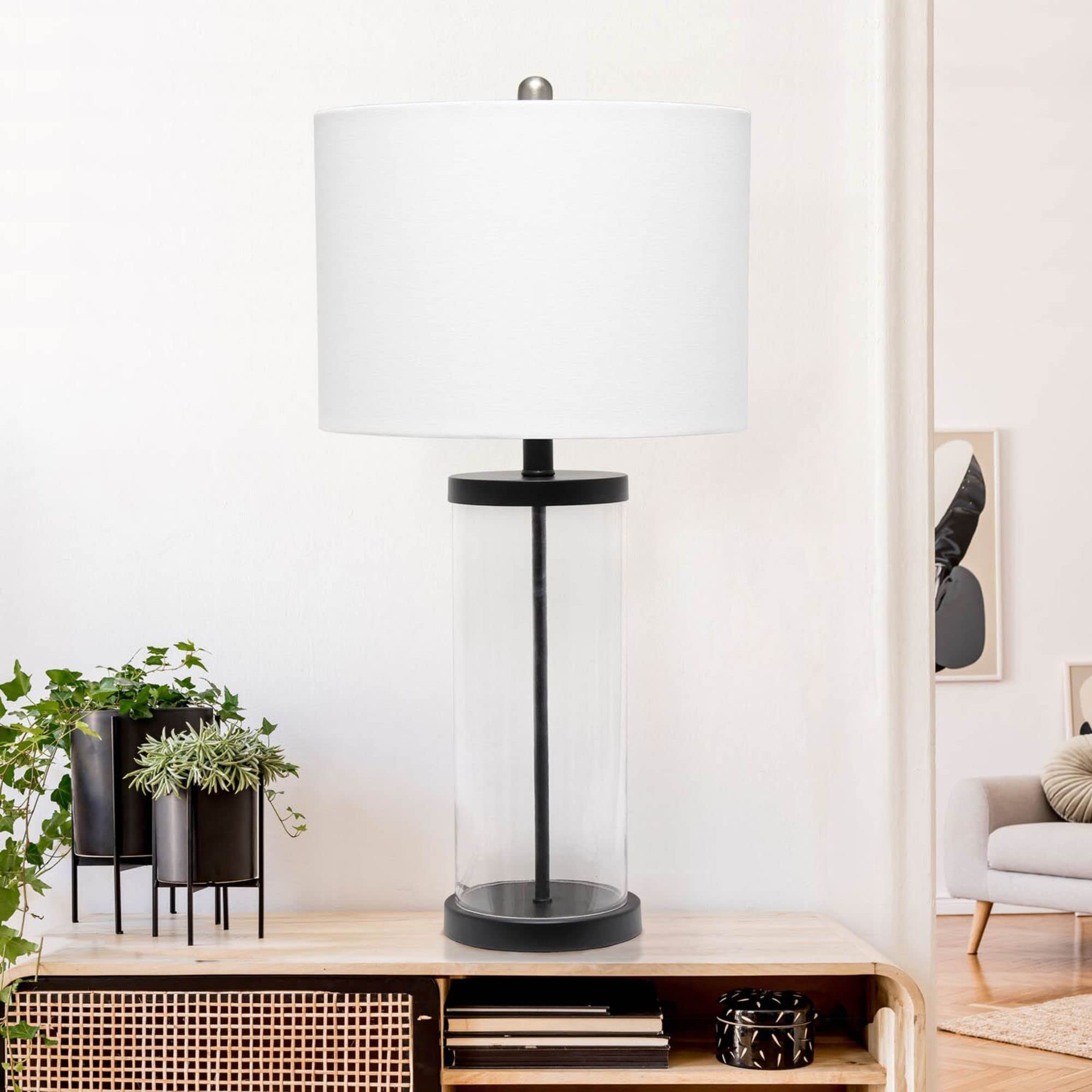 Lalia Home Contemporary Entrapped Glass Table Lamp with Fabric Shade - Black/White
