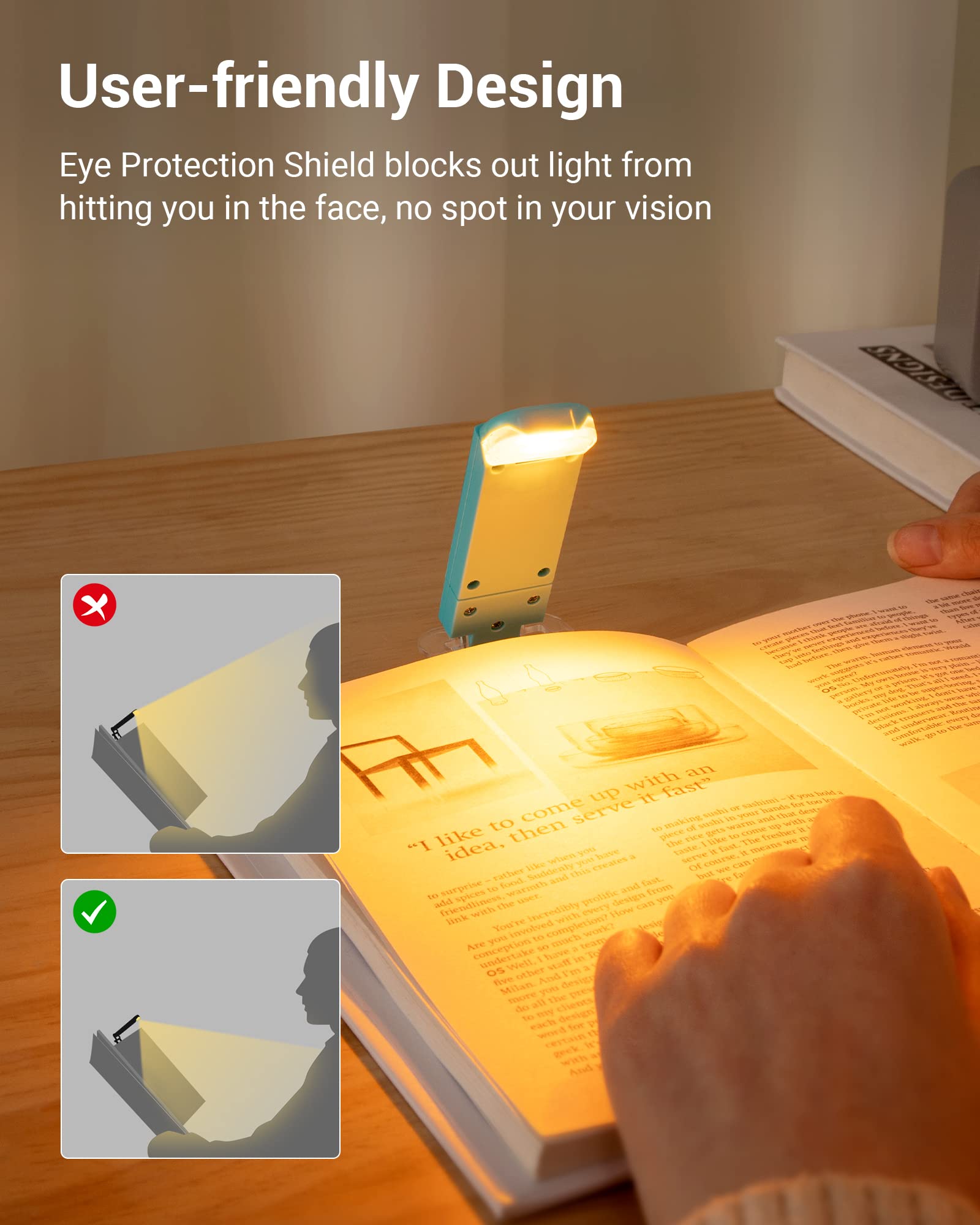 Dewenwils Usb Rechargeable Book Light, Amber Glow, Blue Light Blocking, Brightness Adjustable For Eye-Care, Led Clip On Book Rea