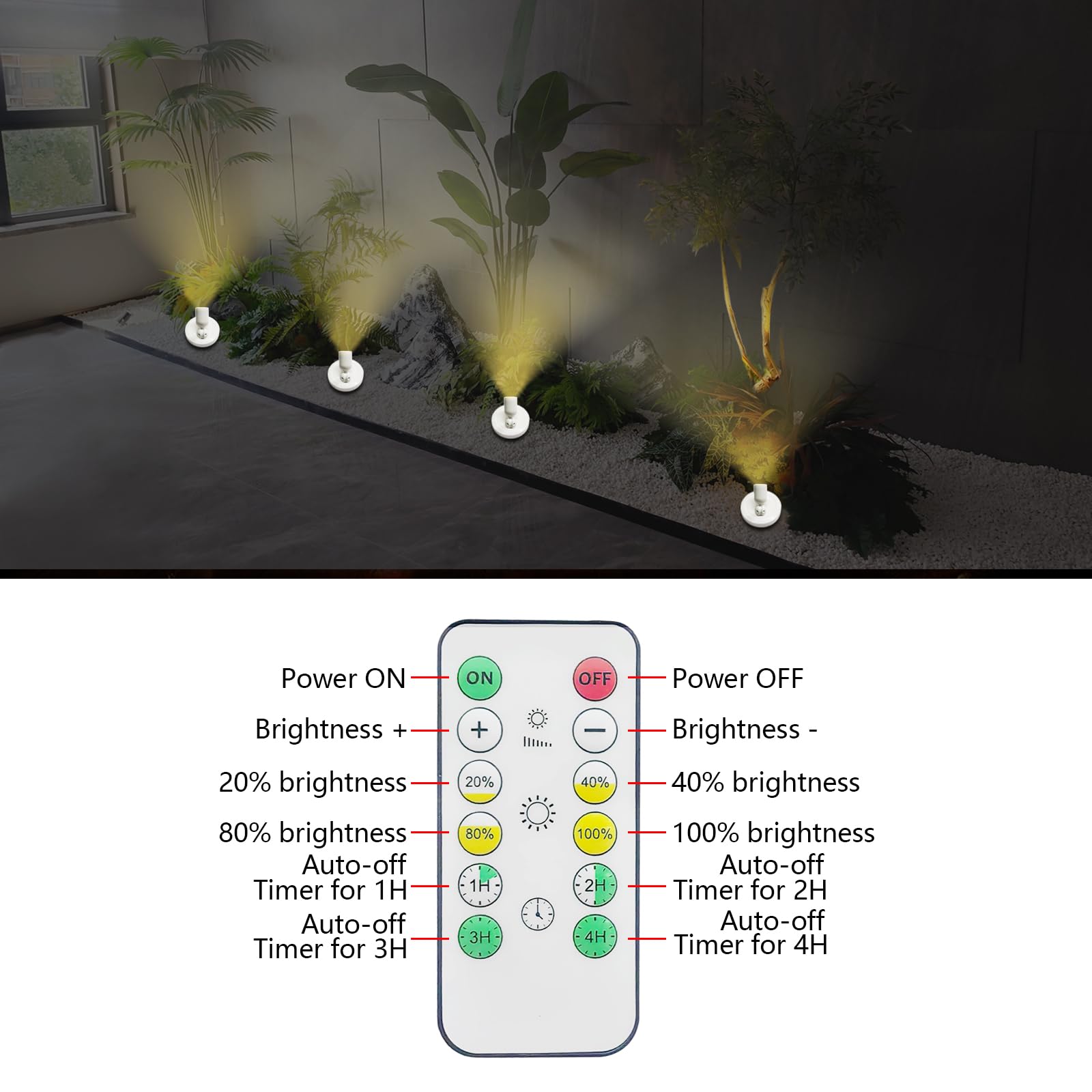 Hamvidne Led Spotlight, Battery Operated Spotlights With Remote, Up Lighting For Indoor Plants, Dimmable Tree Spotlight, Picture