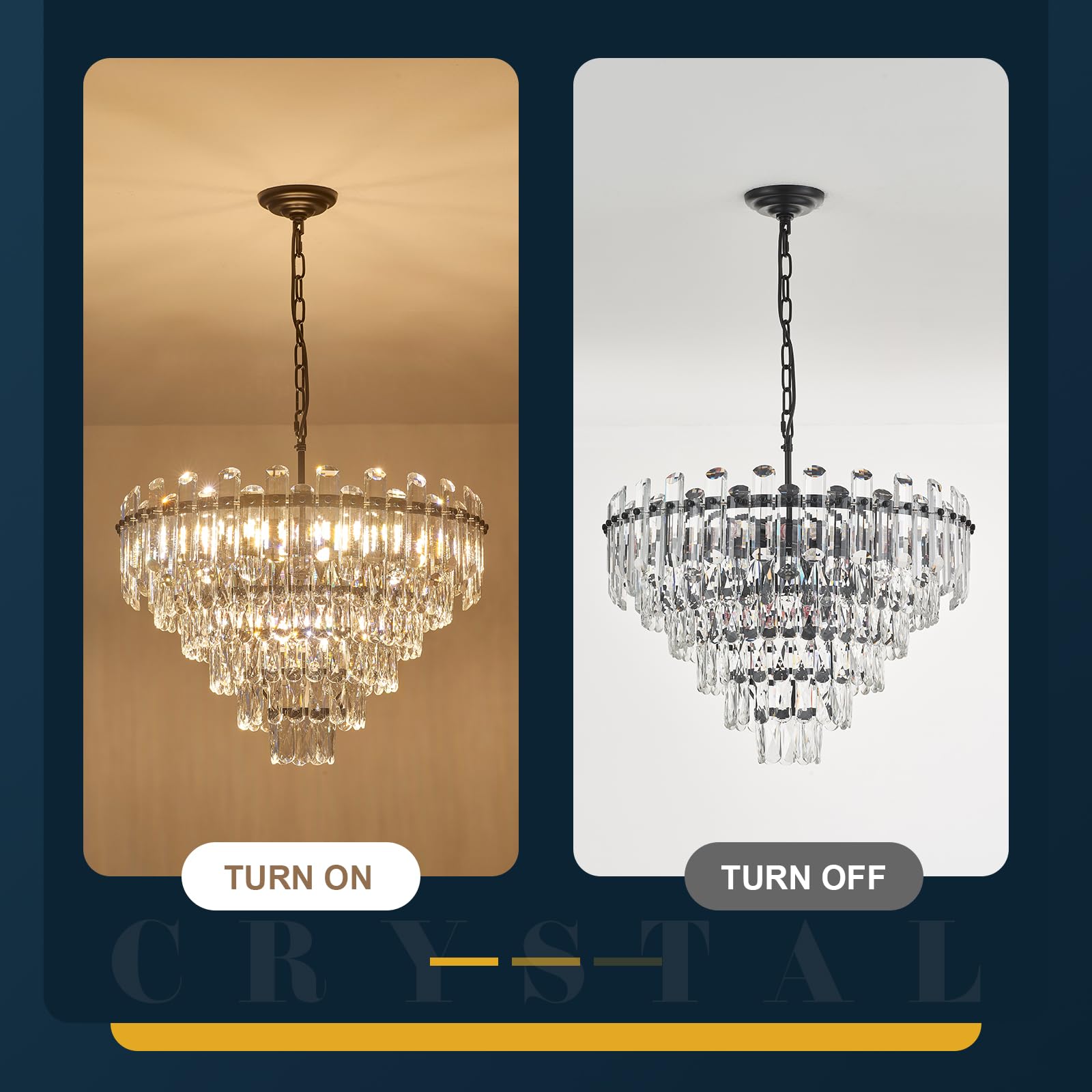 Brfaixla 6-Tiers Modern Crystal Chandelier Black 12-Light 23.6 Contemporary Round Pendant Chandeliers Light stylish Ceiling Hanging Lighting For Living Dining Room Bedroom Kitchen Island Foyer