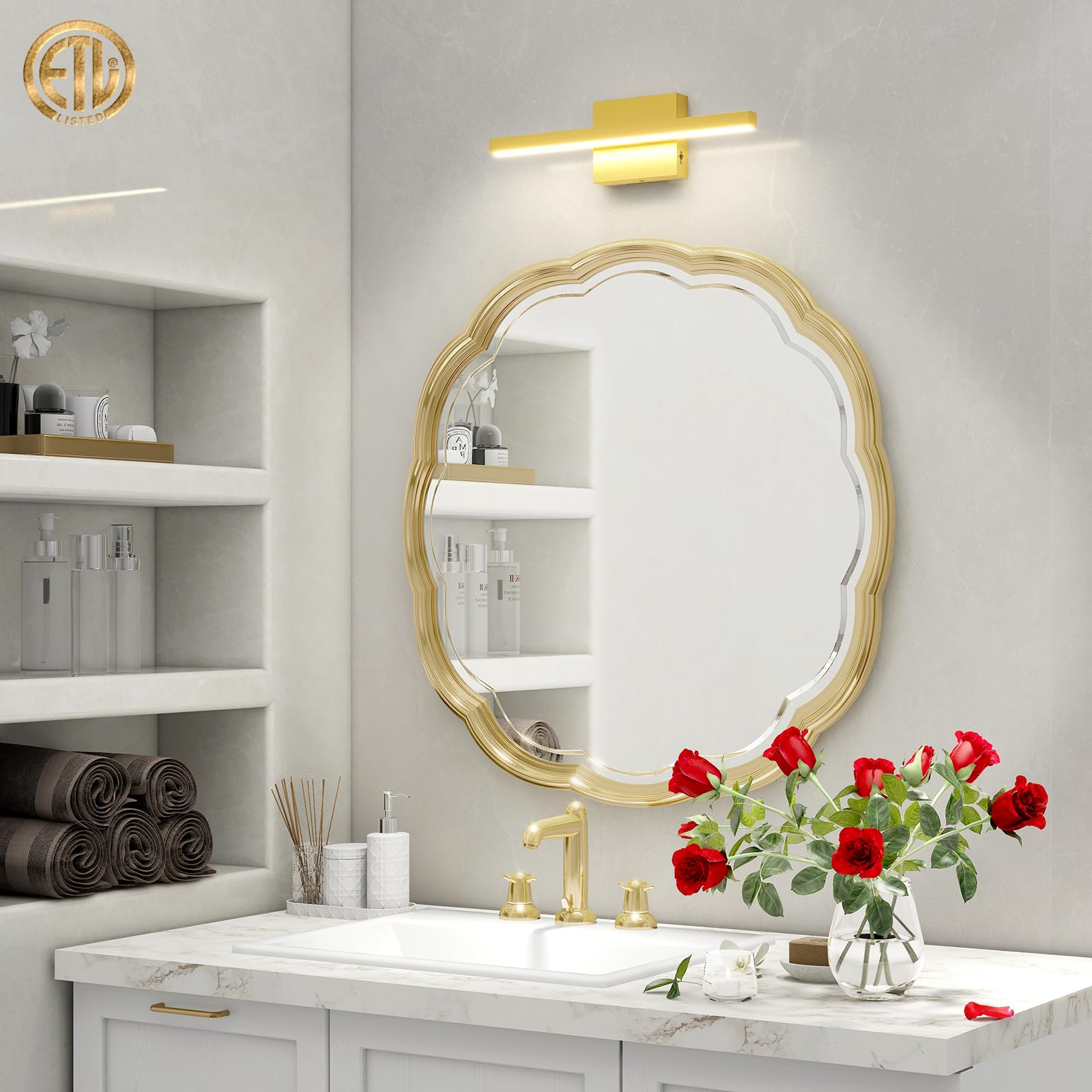 Volisun Modern Bathroom Vanity Light 15.7 Inch, 12W Dimmable 5Cct Led Bathroom Light Fixture Over Mirror, Gold Bar Vanity Light