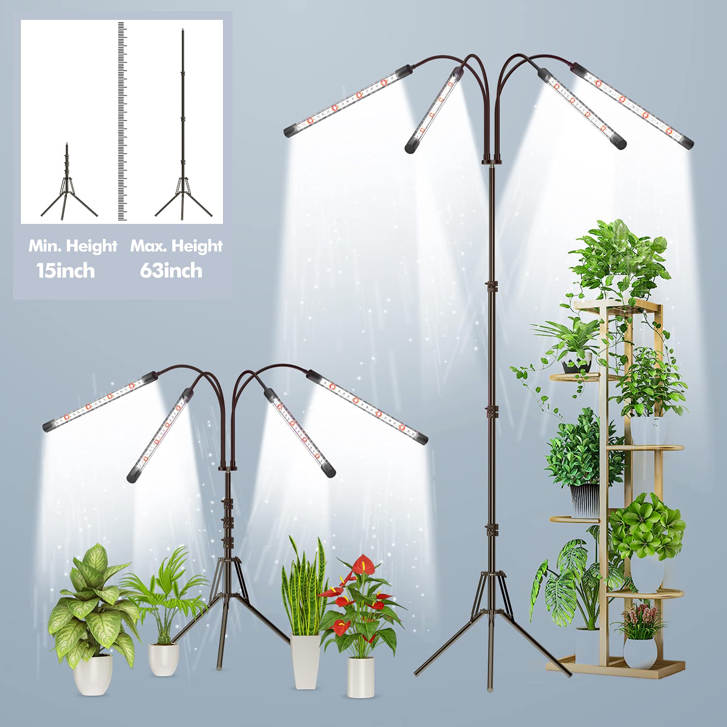 Frenan Grow Light With Stand, Grow Lights For Indoor Plants With Full Spectrum, 10 Dimmable Brightness, 4/8/12H Timer, 3 Switch