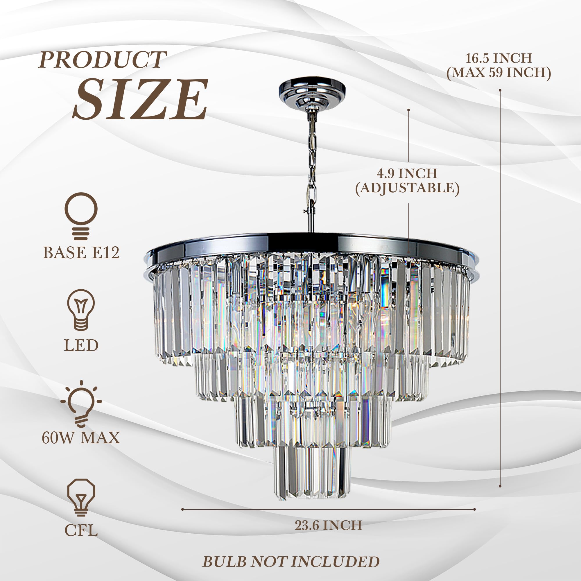 Meelighting Chrome Crystal Modern Contemporary Chandeliers Pendant Ceiling Light 4-Tier Chandelier Lighting For Dining Room Living Room Bedroom Girls Room 9 Lights Dia 23.6"