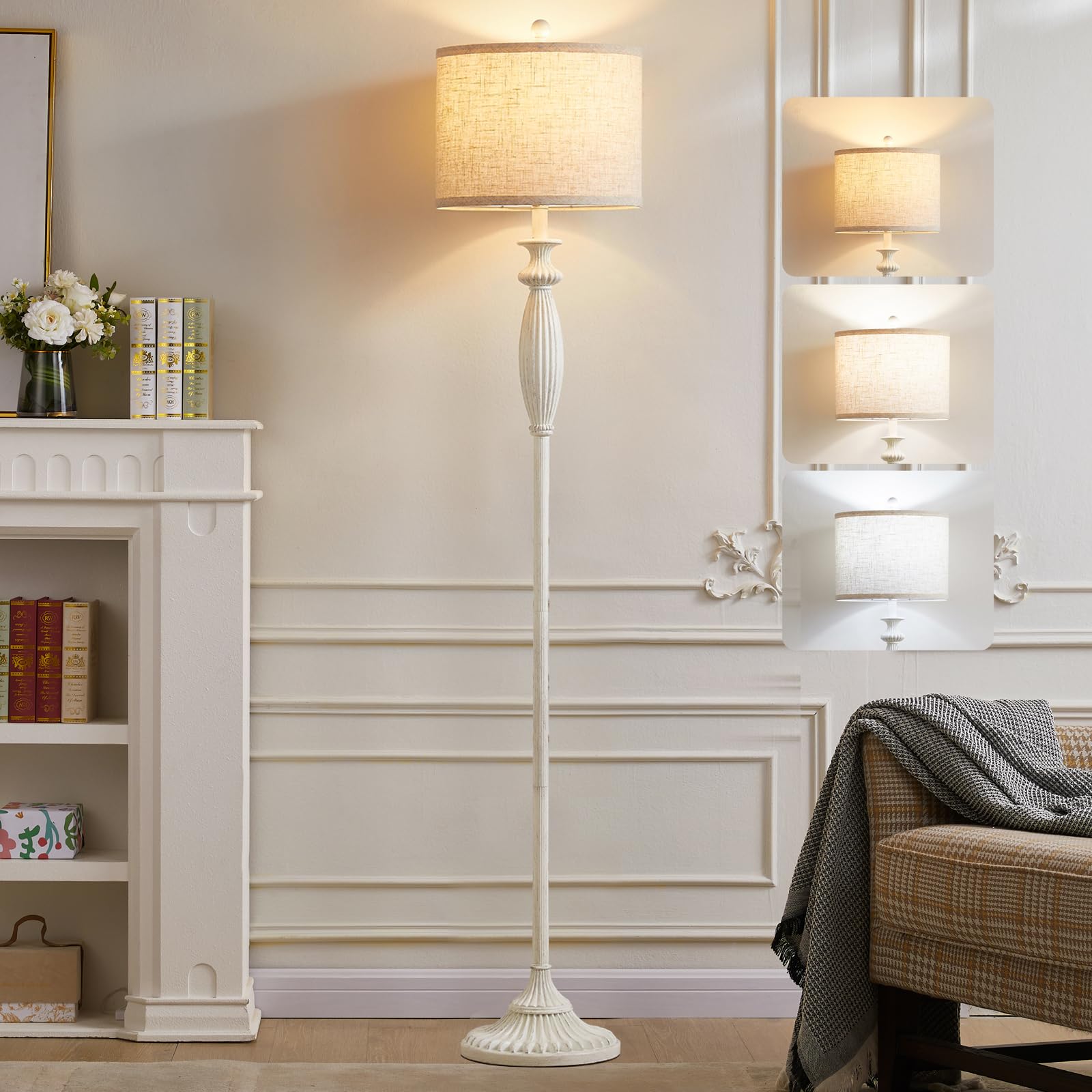 63.8 Vintage Floor Lamp with Rotary Switch, Dimmable Color Temperature Standing Lamp, Retro Farmhouse Floor Lamps for Living Roo
