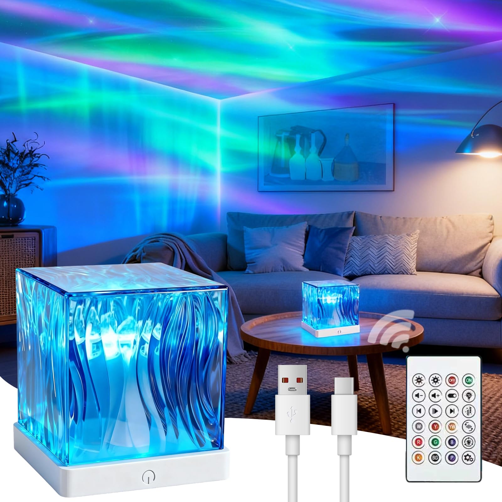 Galaxy Projector for Bedroom with Northern Lights Effect - 16 Color Changing Dimmable Mood Light with Dynamic Ripple, Remote Con