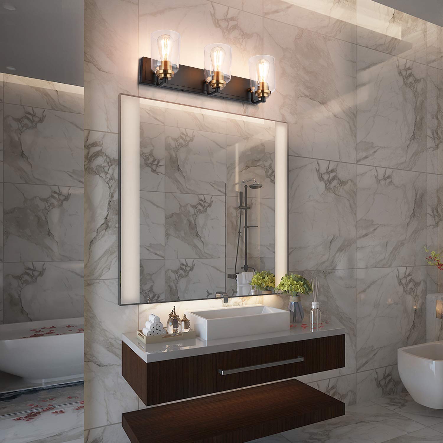 Solfart Bathroom Vanity Light 3-Light Light Fixtures For Bathroom Above Mirror Bathroom Lights Fixtures Over Mirror In Black Bra