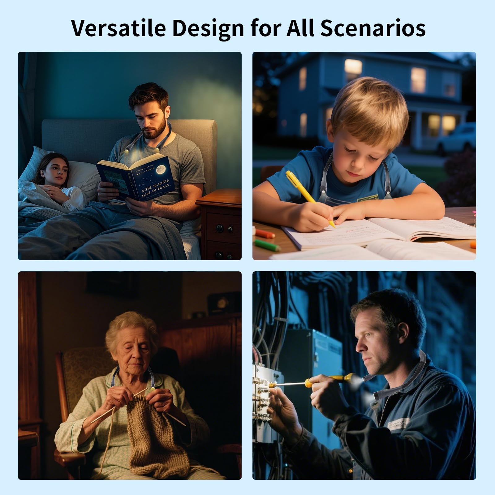 Bsdgeclogy Book Light, 3-Color & 9-Brightness Reading Light, Bendable Neck Light, 80-hr Lasting Rechargeable Lamp, Perfect Book