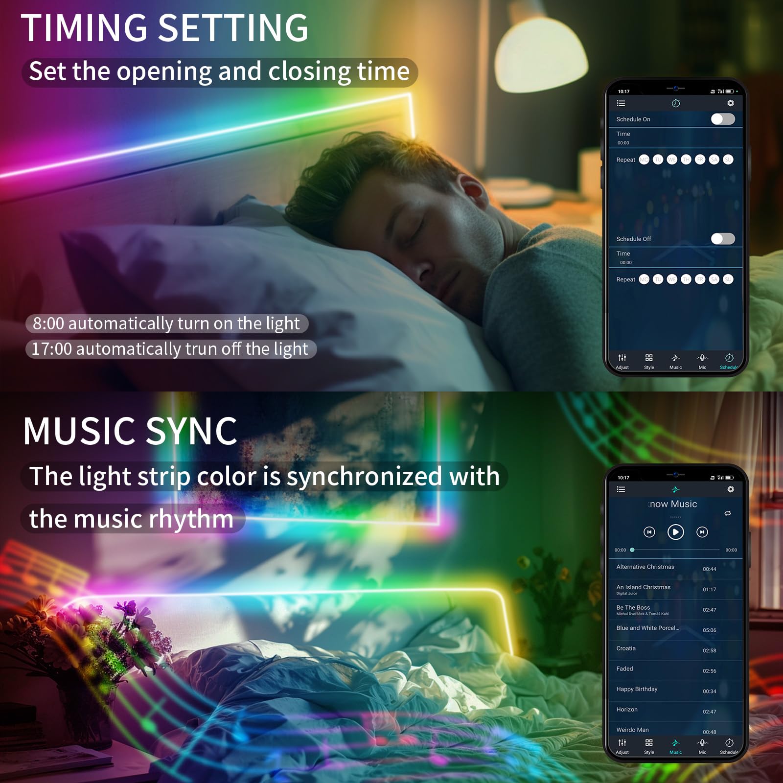 Bunacet 20Ft Led Strip Lights Cob Smart Ic, 24V Rgb Led Lights For Bedroom With Rf Remote Smart App Button Controller Music Sync