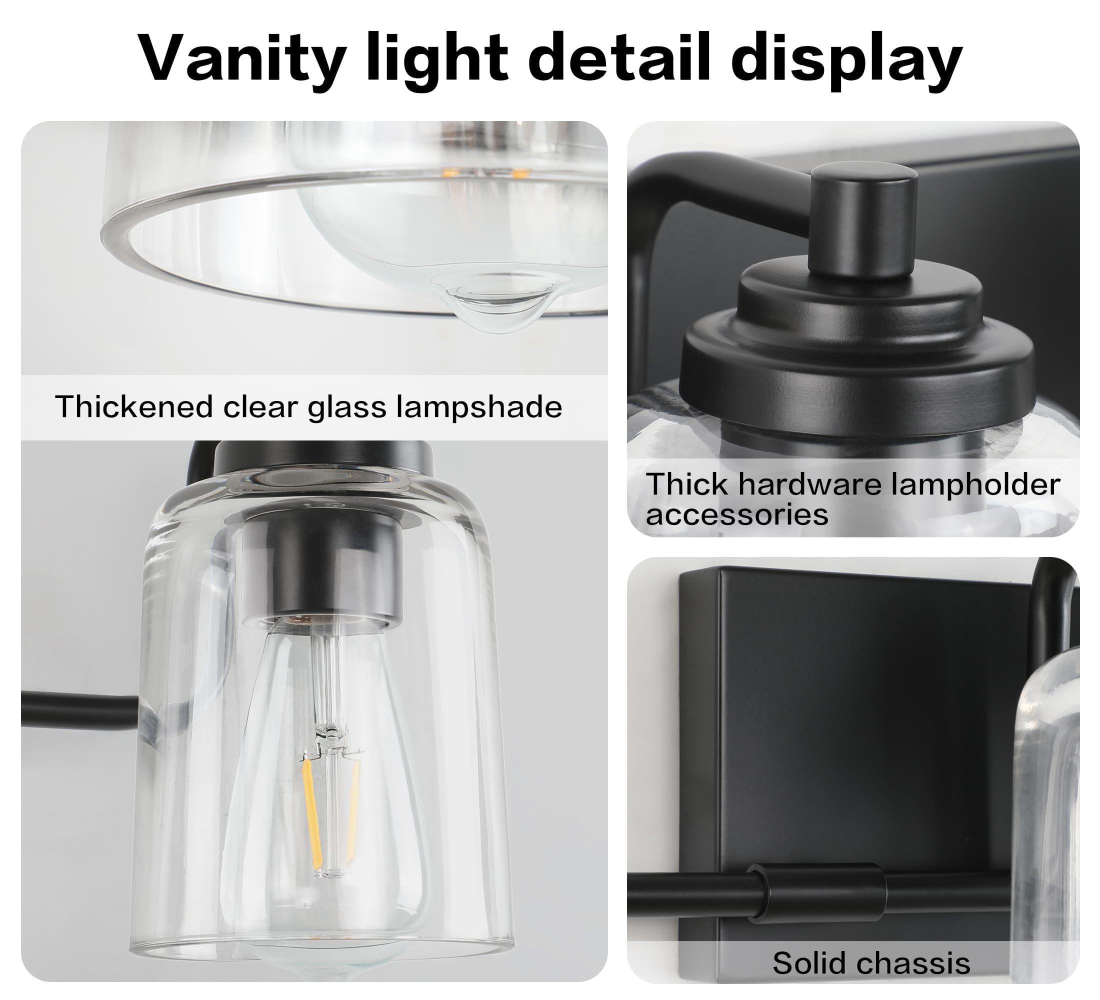 SOLFART 4 Lights Bathroom Vanity Lights - Matt Black, Glass & Metal, Model 7600-4T-BK