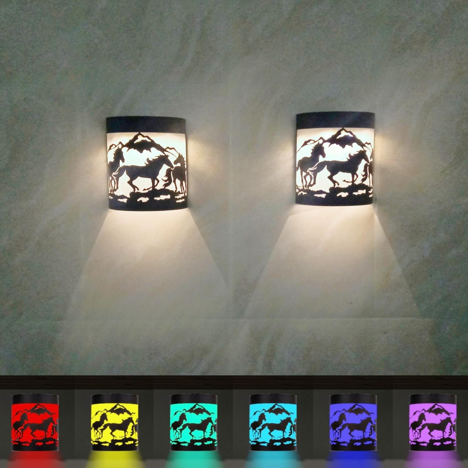 Horse Solar Wall Lights,Set of 2 Solar Fence Lights Outdoor Waterproof for Deck Steps Fence Garage Backyard Porch Decorative Lam