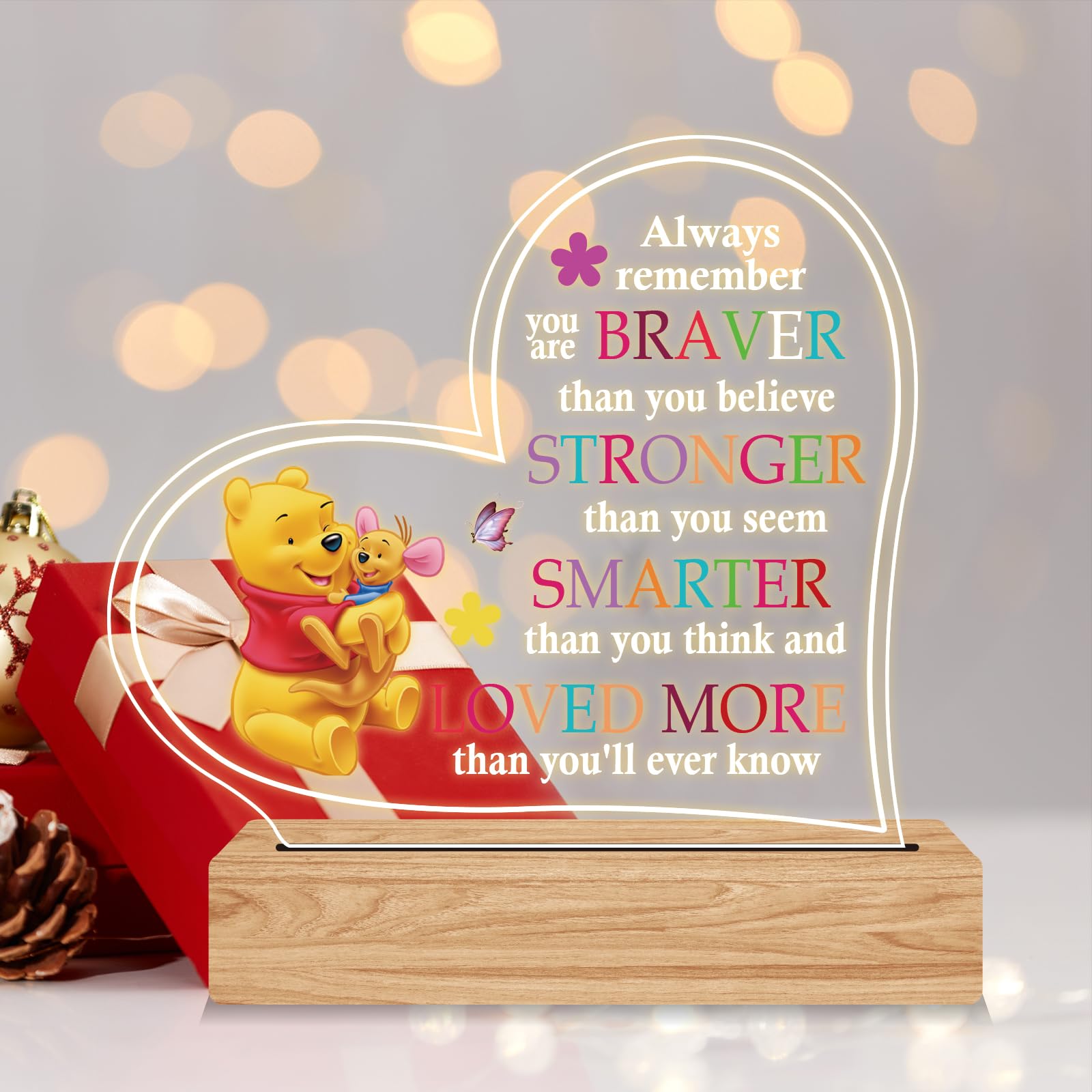 RYOTKIK Inspirational Night Lamp with Pooh Bear Cartoon Design Night Light, Inspirational Gifts for Birthday Christmas Graduatio