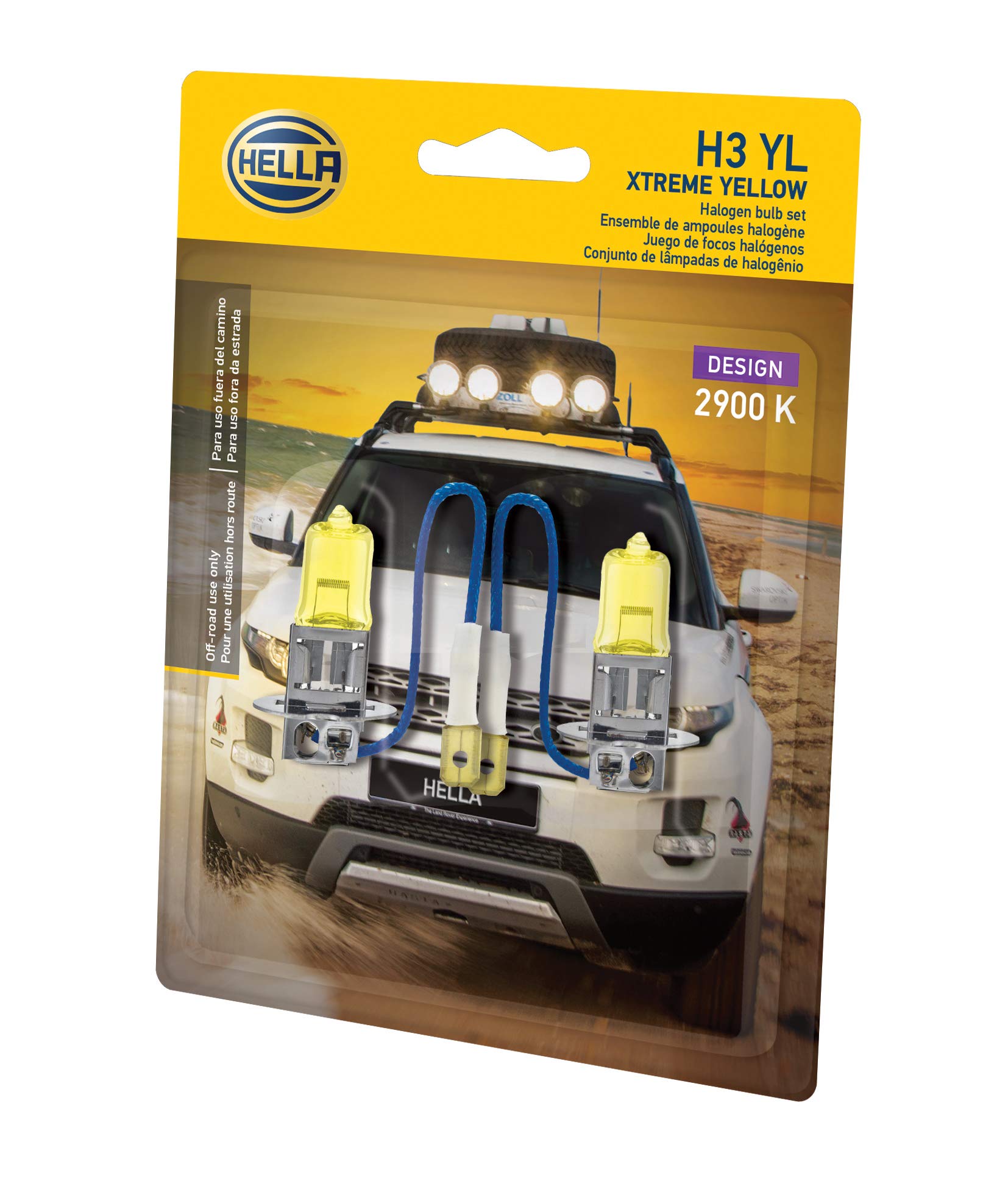 HELLA H3 YL Twin Blister Xtreme Yellow Bulb - 12V 55W, 2 Pack, Yellow