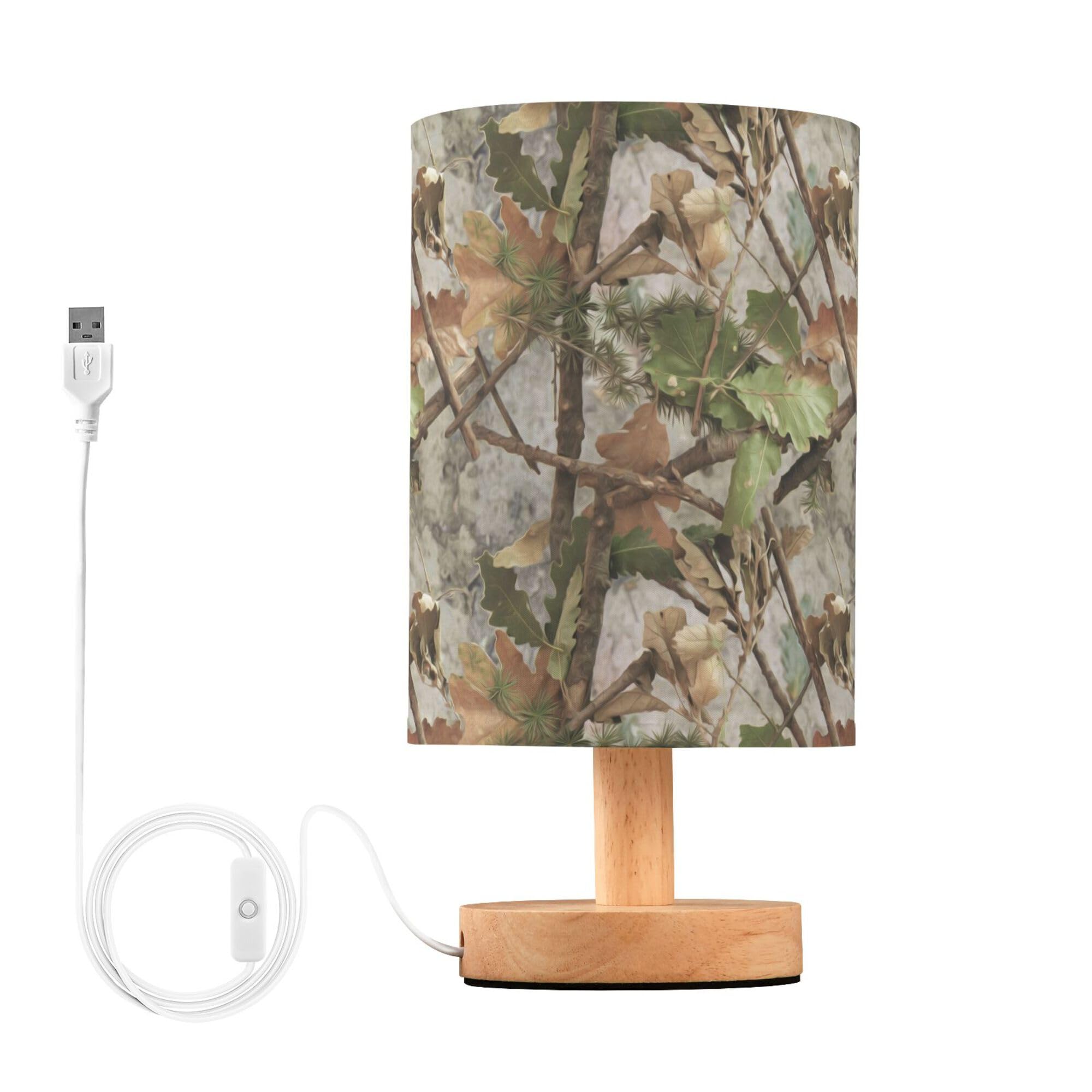 YYZZH Table Lamp Forest Camouflage Tree Oak Leaves Camo Nightstand Lamp with Wood Base Fabric Lamp Shade Bedside Desk Lamp for L