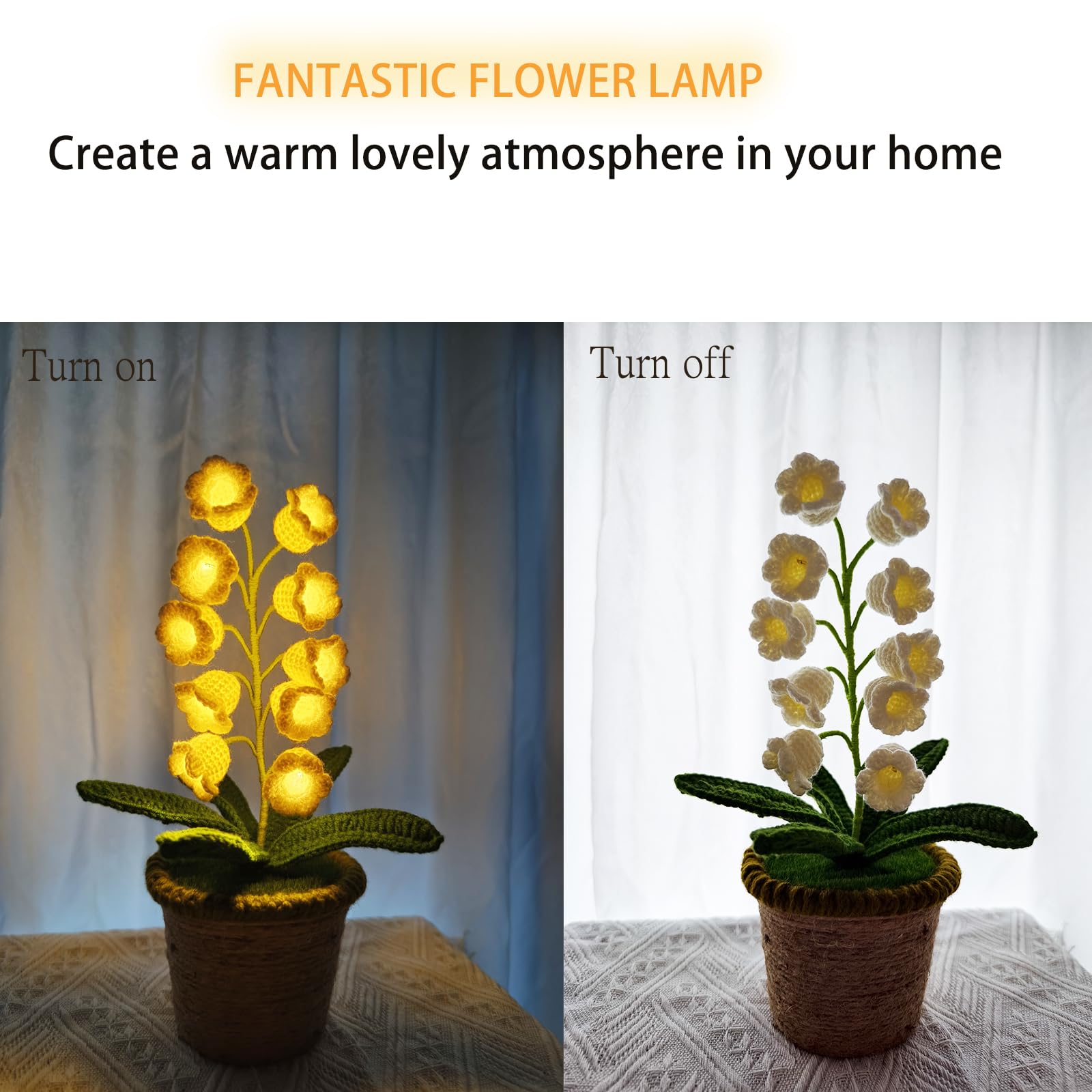 Forvermand Lily of The Valley Lamp - Large White Crochet Flower with 10 Night Lights, Perfect Gift for Women, Model FM004A