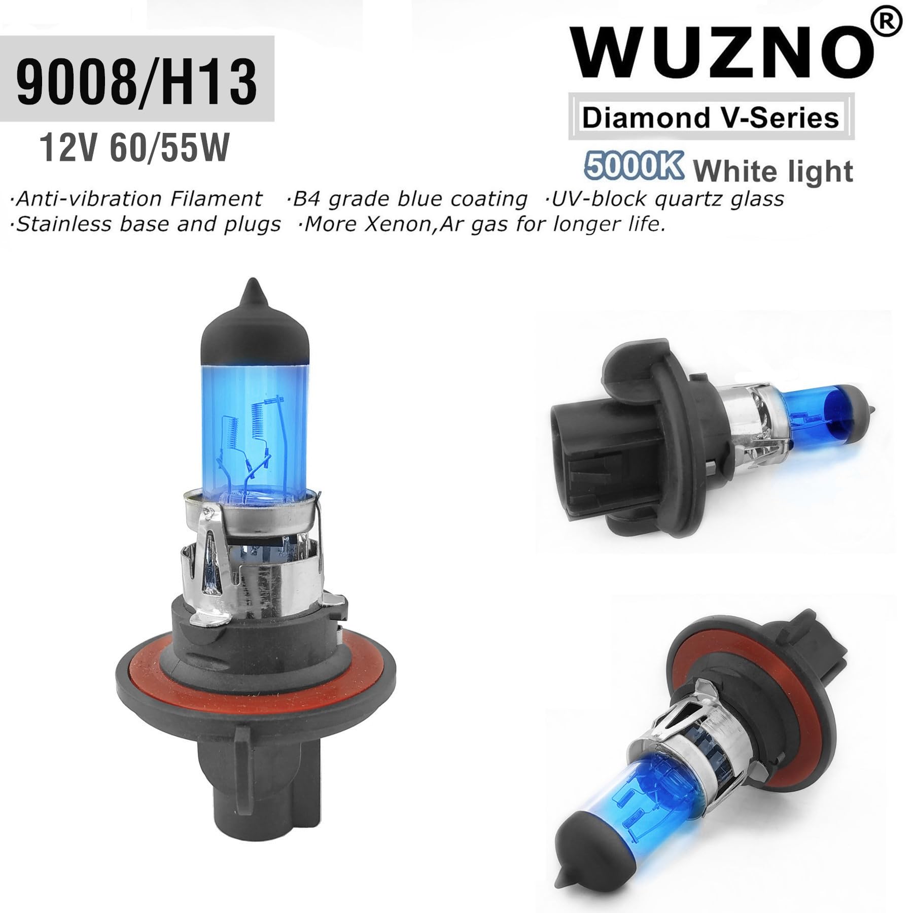 9008/H13 Halogen Headlight Bulb 12V 60/55W 5000K White Lights Bulbs Super bright Headlamp