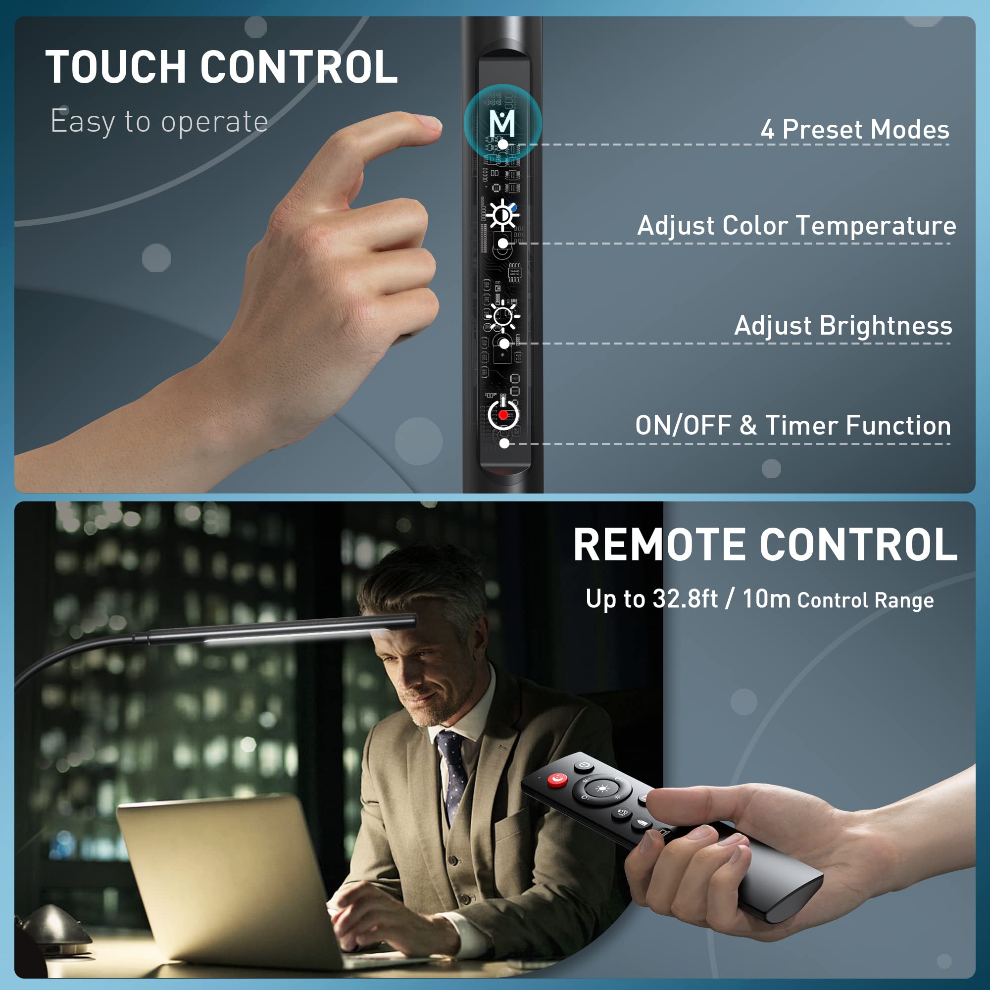 Amazlit Swing Arm Desk Light With Remote Control, Eye-Caring Gooseneck Desk Lamp, Adjustable Brightness & Color Temperatures, Mo