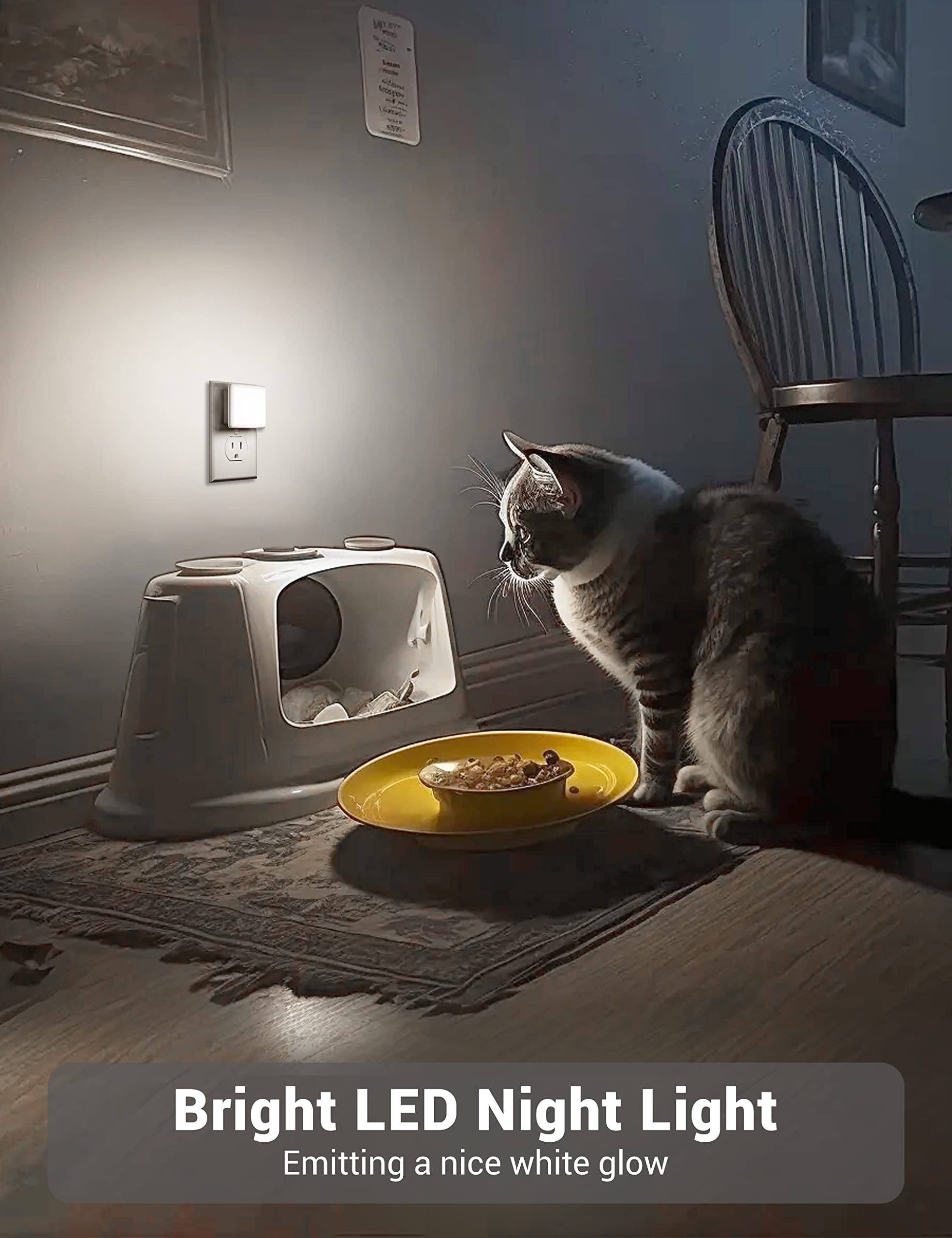 JandCase LED Night Light Plug with Light Sensors, 5000K Daylight, 4 Pack, Plastic, Suitable for Bathroom, Hallway, Kitchen