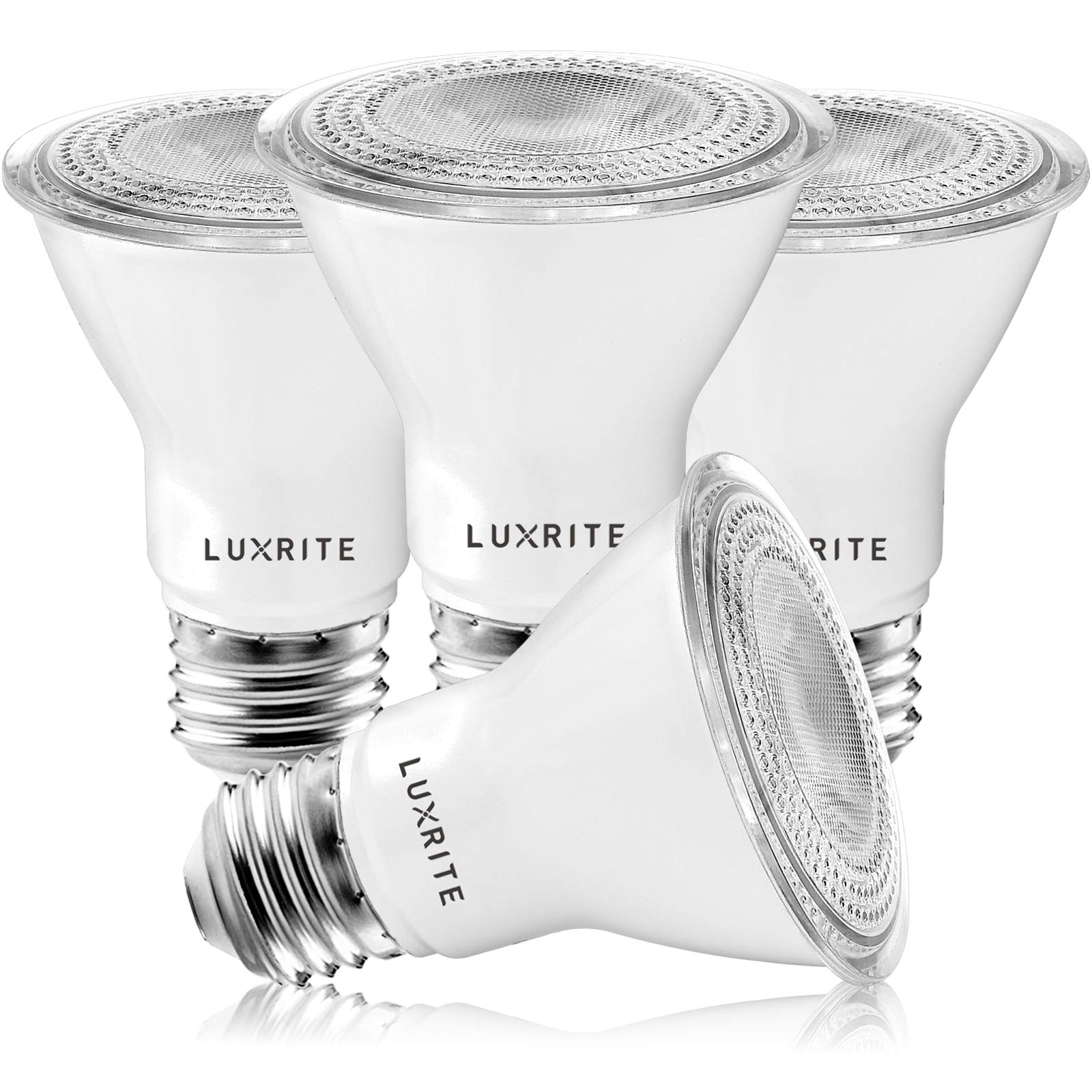 LUXRITE PAR20 LED Bulbs, Dimmable 50W Equivalent, 3000K Soft White, 4 Pack, E26 Base, 500 Lumens, Wet Rated