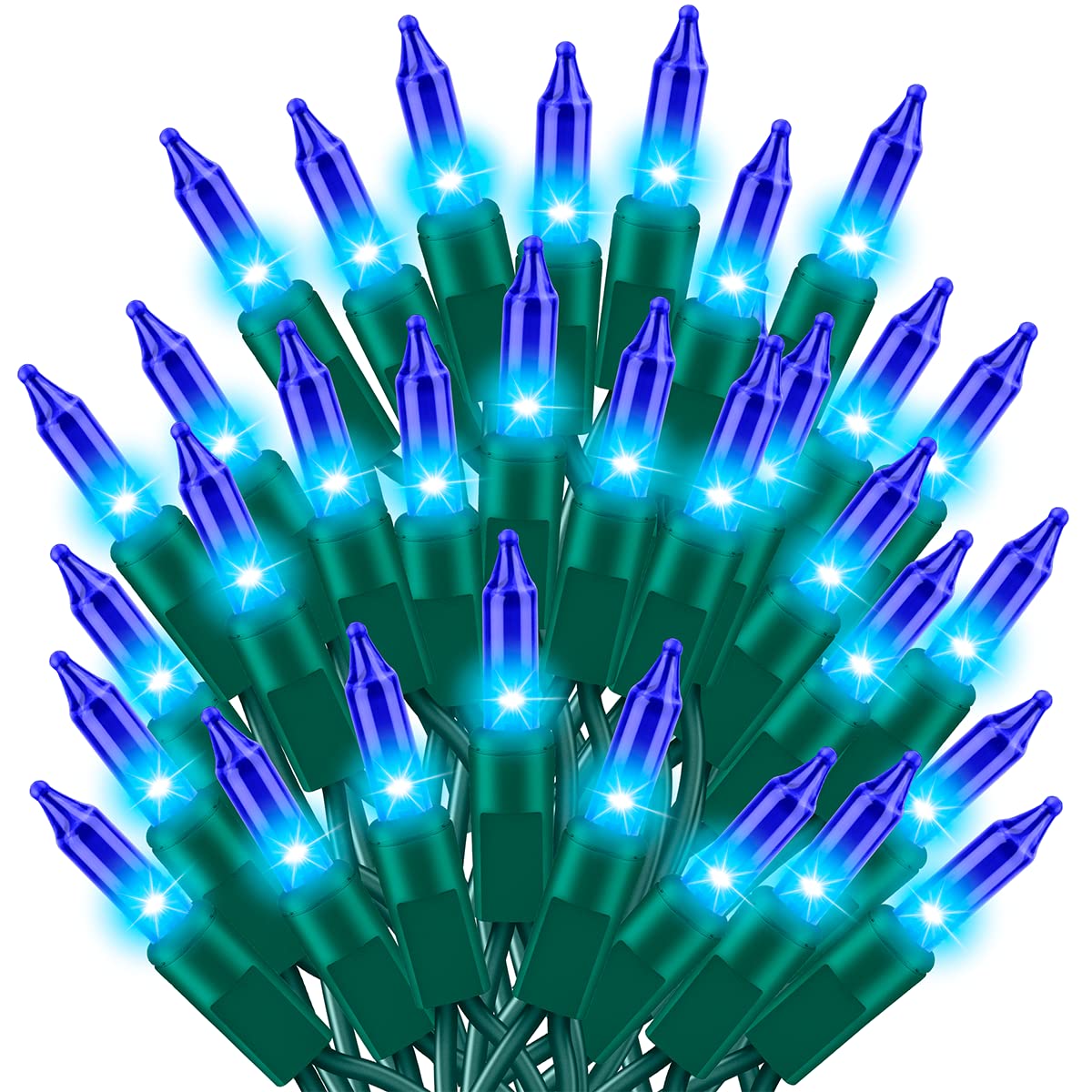 TWINGLEHOME Ultra-Bright Connects End to End Blue Christmas Mini Light 300L 63.8Ft(2Sets-Each 150L)UL Listed Incandescent Bulb S