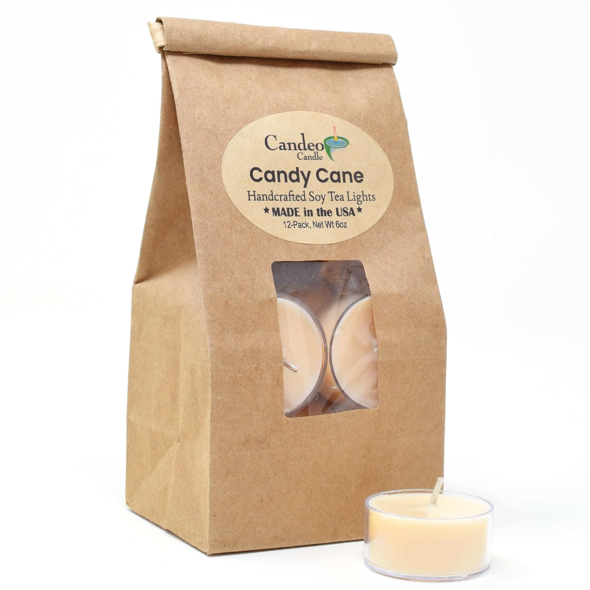 Candy Cane Scented - 12 Pack - Scented Tealight Candles - Soy Beeswax Blend - Handmade in The USA - Candeo Candle - Holiday Christmas Scents