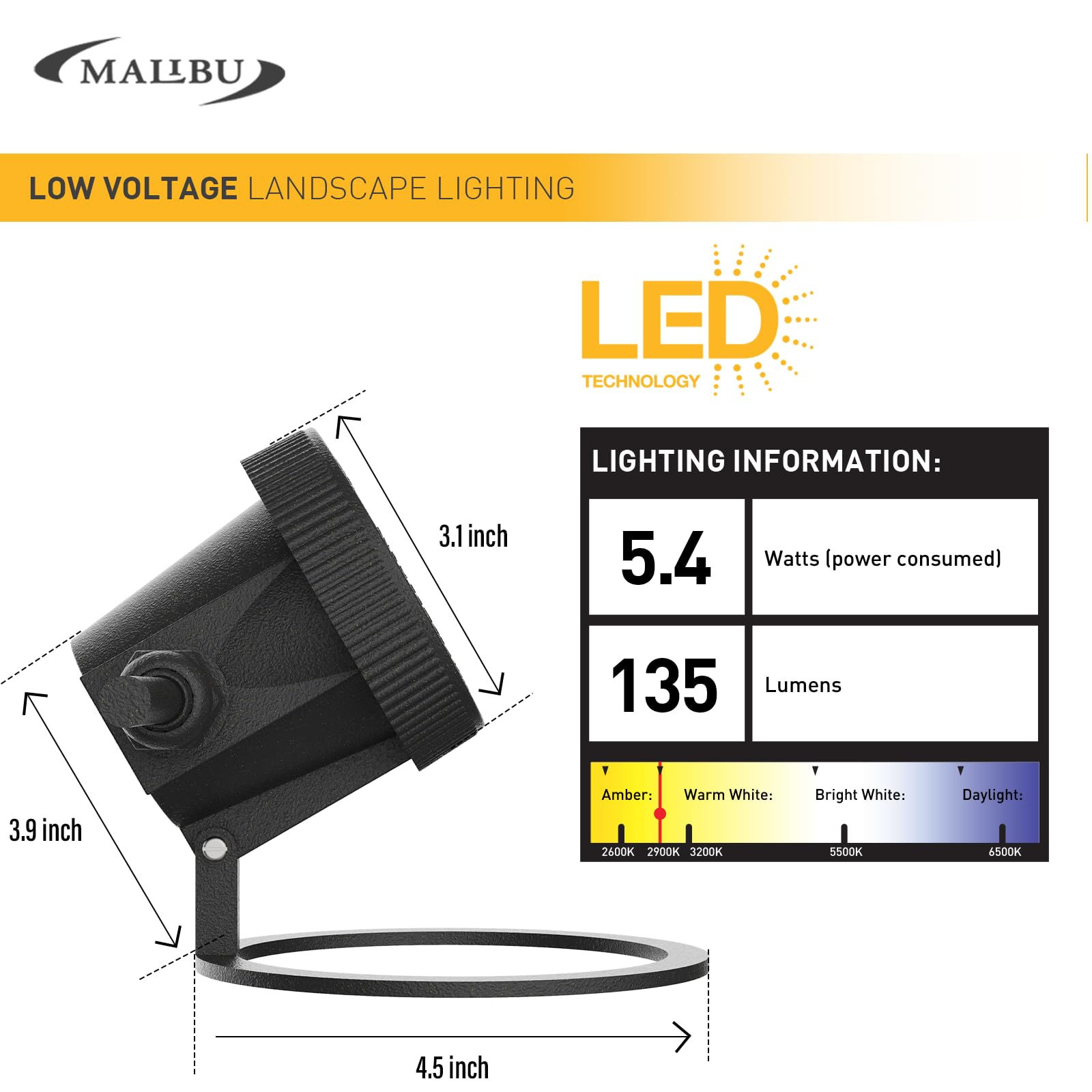Malibu LED Pond Light 5.4W 12V AC Submersible Waterproof Black Model 8401-3501