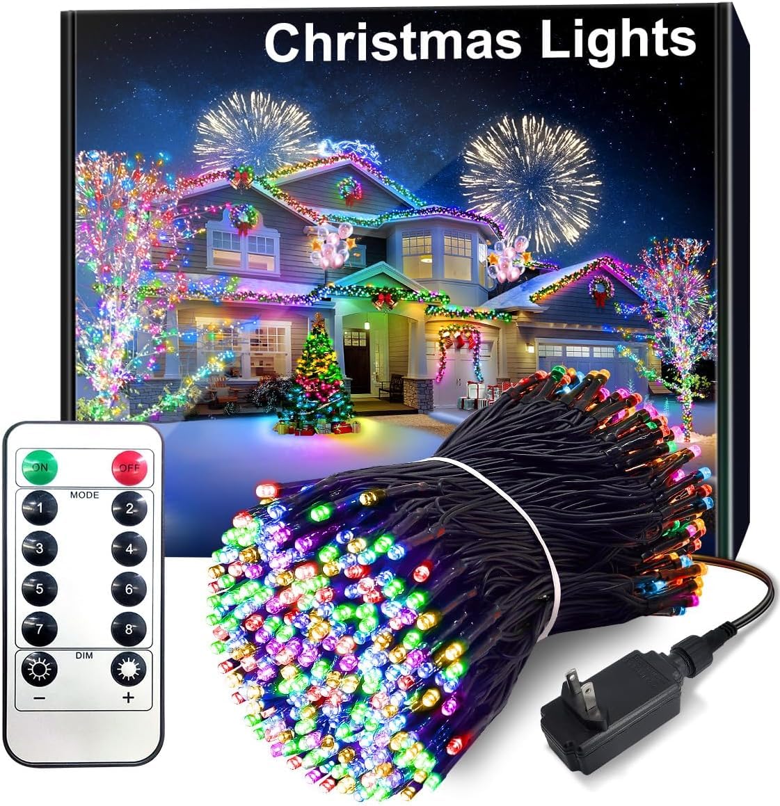 Acan 300 LED Christmas Lights Outdoor, 115FT Multicolor Christmas Tree Lights with Remote Control, 8 Modes Fairy Light Plug in O