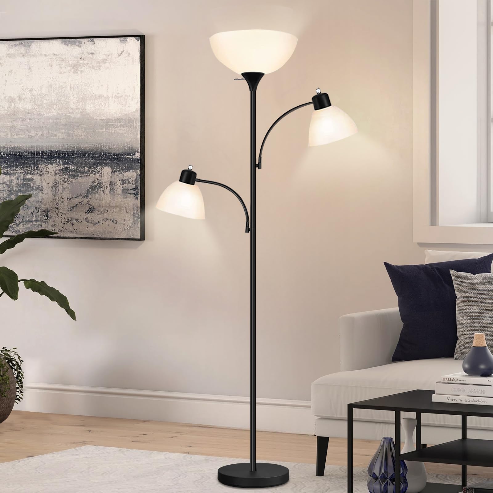Luvkczc Floor Lamps for Living Room, 72'' Tall Torchiere Floor Lamp with 8W Adjustable Reading Lights, Industrial Lamps for Livi