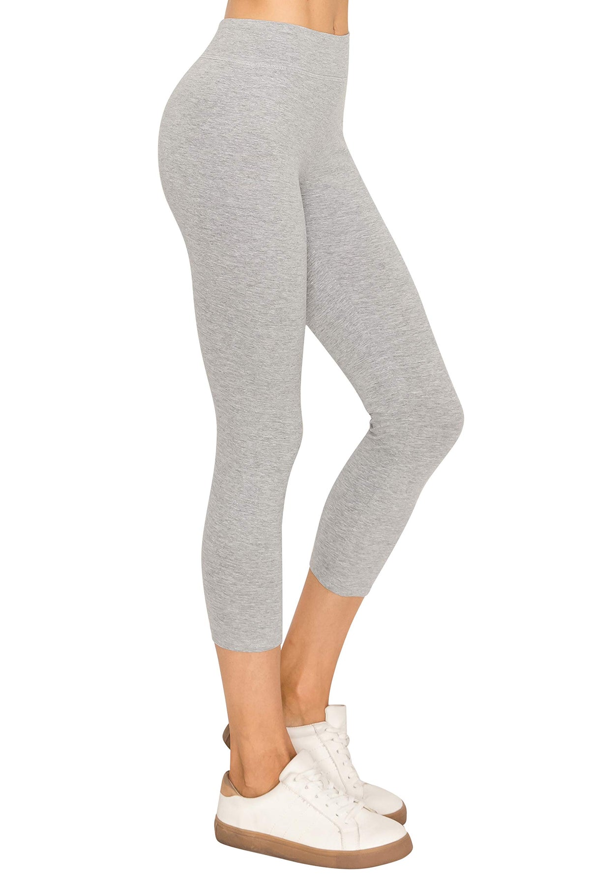 Cotton Spandex Basic Knit Jersey Women Capri Leggings Hgray L