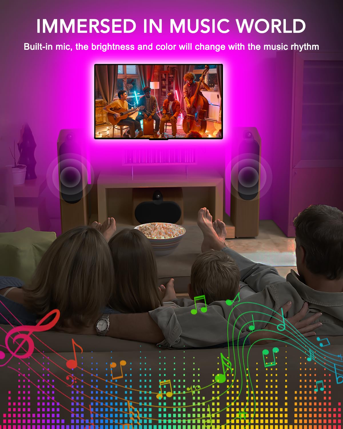 Maticod Led Lights For Tv, 16.4Ft Rgb Strip Lights For Tv Behind 50-70In Tv, Bluetooth App Remote Control Music Sync Tv Backligh