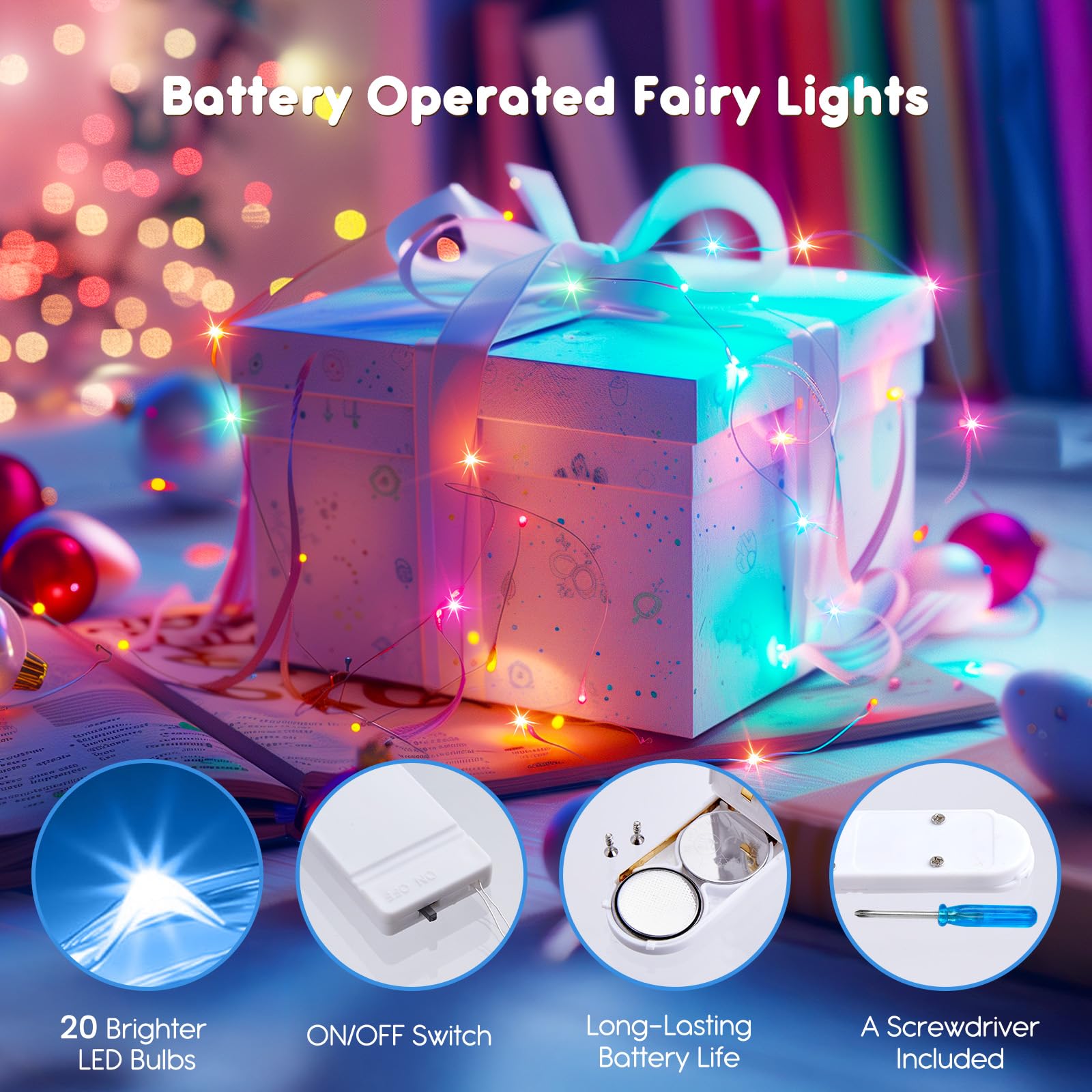 Minetom 12 Pack Battery Operated Fairy Lights - 7ft 20 LED Waterproof String Lights, Pastel Color for Decor and Crafts