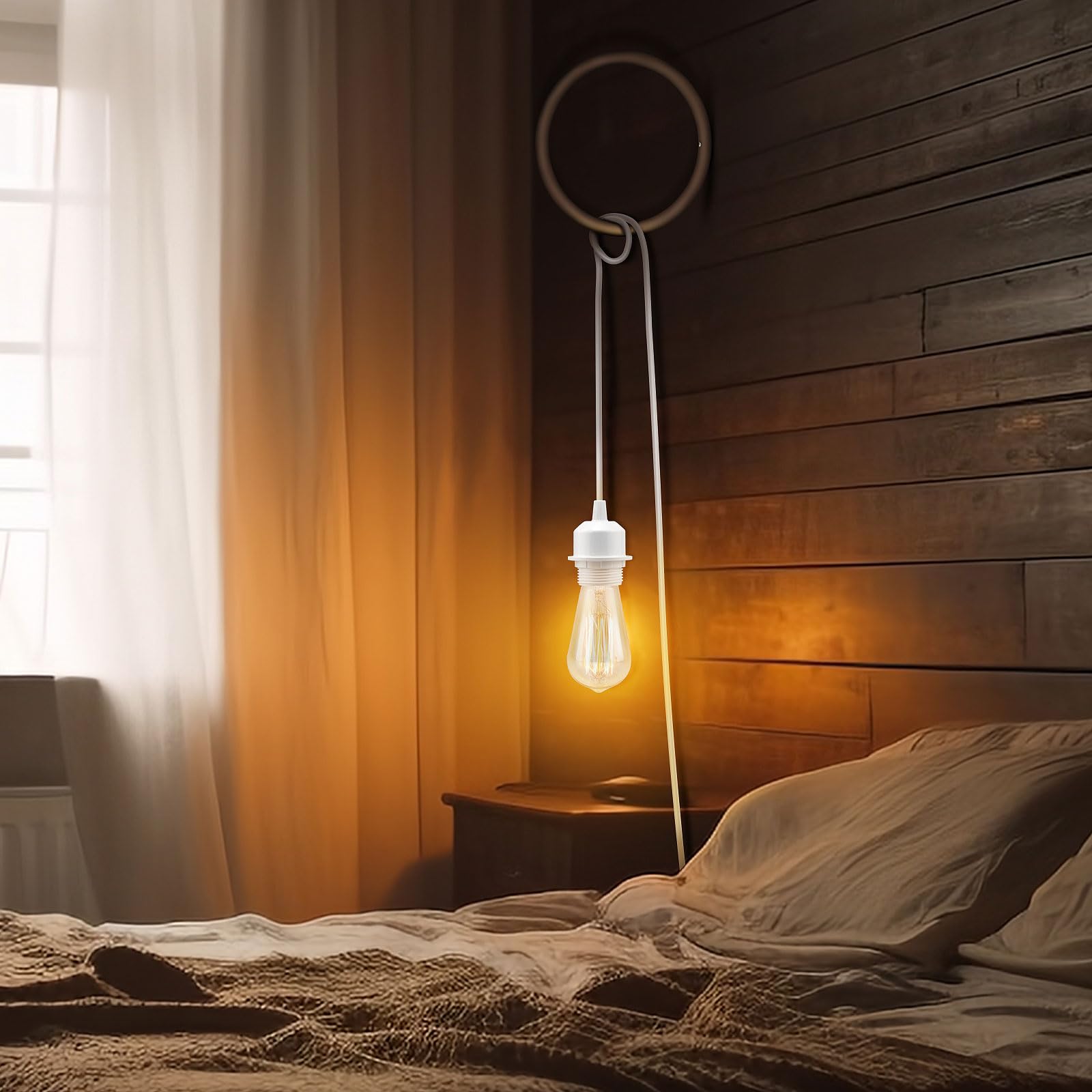 3Pack Plug In Hanging Light Kit, E26/E27 Vintage Hanging Lights With Plug In Cord, Retro Pendant Light Kit, 12Ft Cord With On/Off Switch Ul Listed, Plug In Pendant Light Cord For Hanging Light(White)