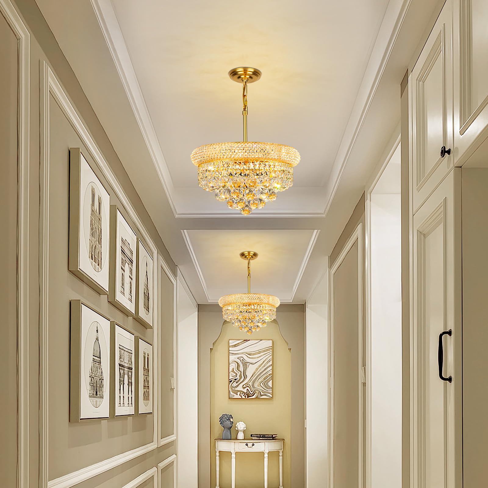 Gifarich Crystal Chandelier - Gold 4-Light Dining Room Light Fixture, D15'', Model 8846-4, Empire Style for Kitchen and Entryway