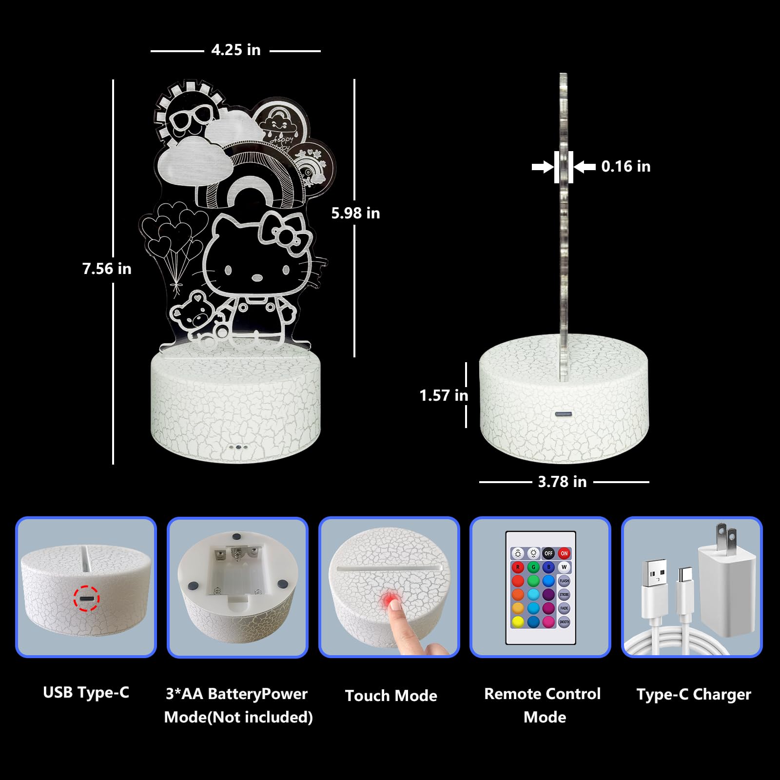 Cobiku Kitty Night Light For Kids, Kitty Lamp Girl Cute Led Cat Night Light 16 Colors Dimmable Kitty Decor Lamp With Remote & Luminous Base, Bedroom Decoratio Gifts For Christmas Birthday Girls