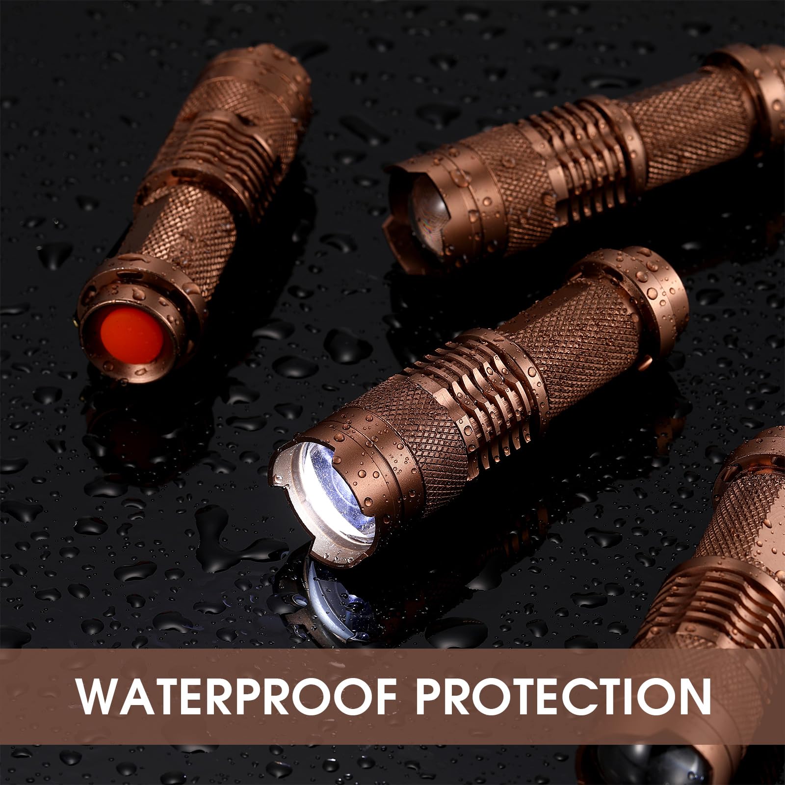 Fumete 20-Piece LED Flashlight - Mini Tactical Torch, Water Resistant, Adjustable Focus, Brown, Model QA-Fumete-3343