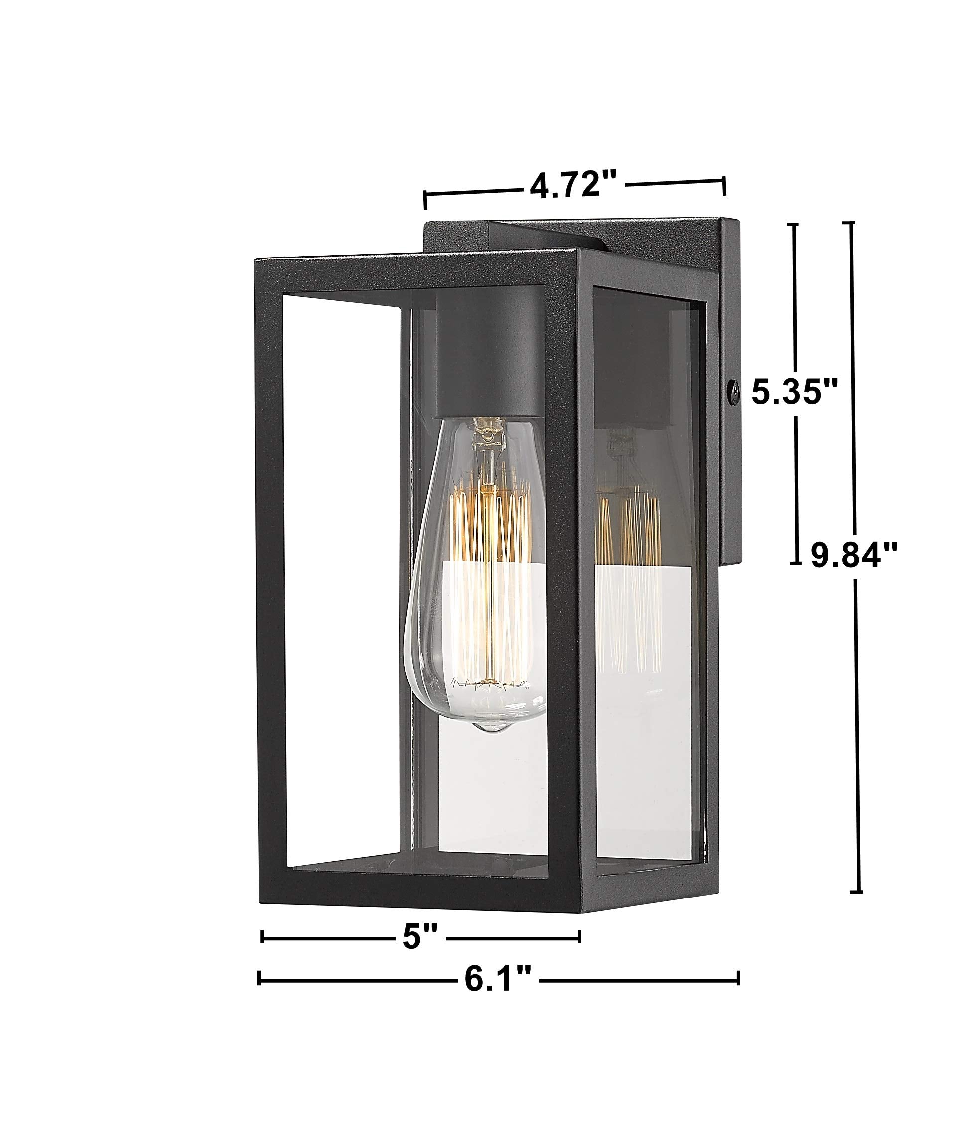 Bestshared Outdoor Wall Sconce, 1-Light Black Metal Fixture with Clear Glass for Porch, Model GMC