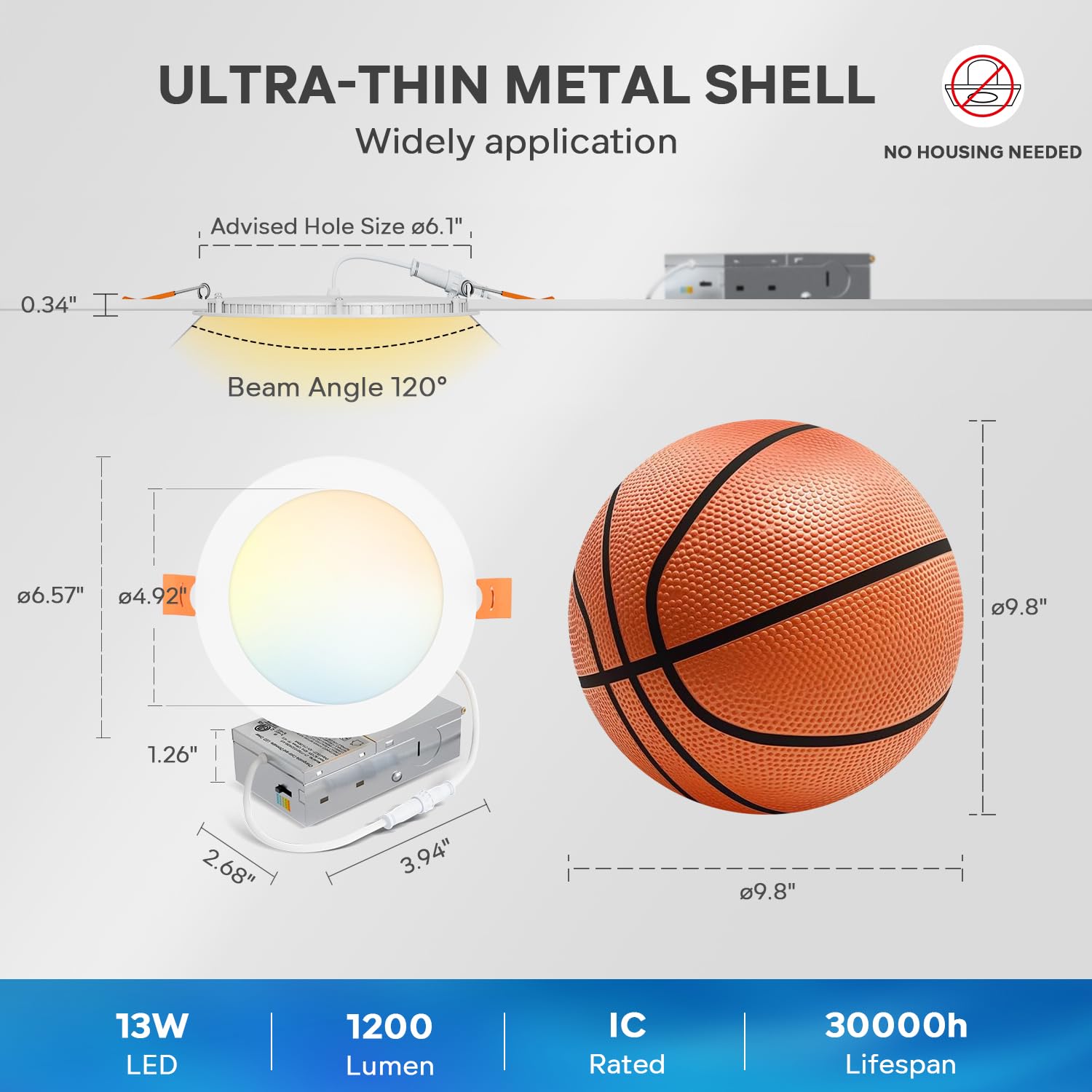 LVWIT 6 Inch Ultra-Thin LED Recessed Lights, 1200LM, Dimmable, 12 Pack, White, Model HY-DLB01-22