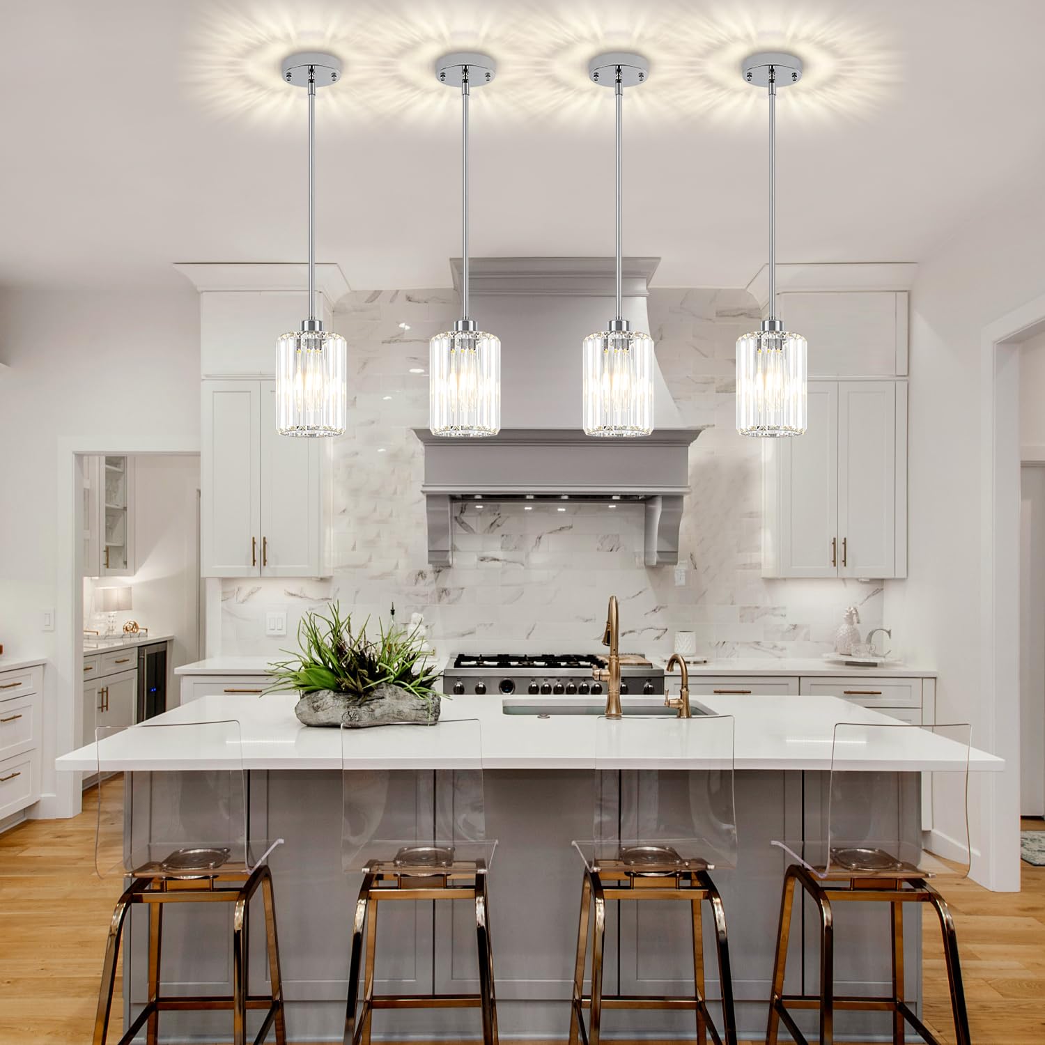 Zsmihdoh Chrome Pendant Lights  Modern Crystal Pendant Lighting For Kitchen Island  Mini Kitchen Chandeliers Hanging Pendant Lights For Bedroom Dining Room Hallway