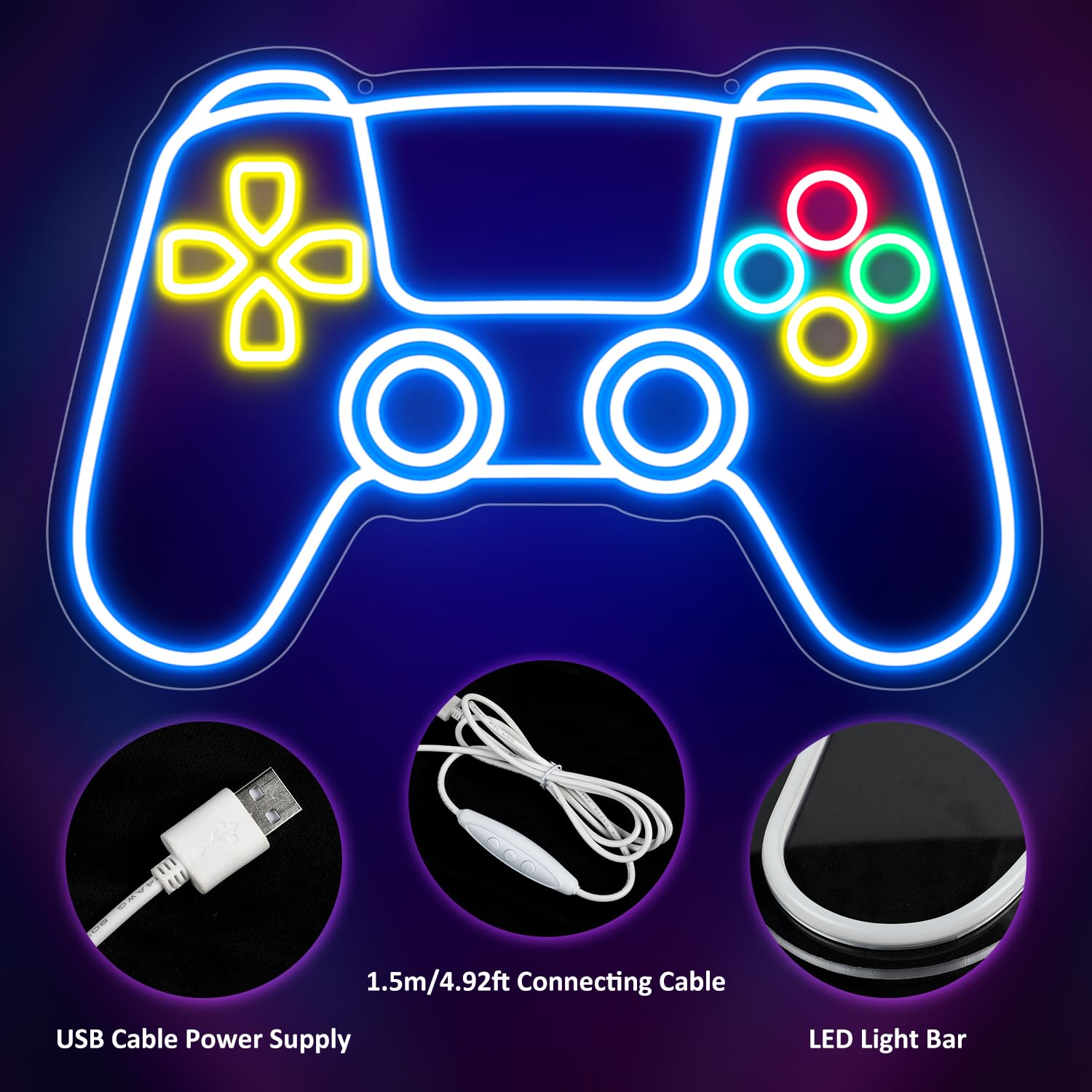 spxkd Gamer Neon Sign LED Wall Decor Gamepad Shape 16.9in x 11.5in Black Model HTT-645A