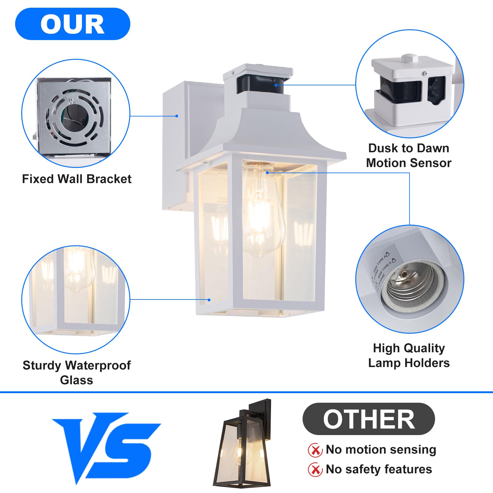 Titosichy 2 Pack White Porch Lights With Gfci Outlet  Dusk To Dawn Motion Sensor Outdoor Lighting  Waterproof Exterior Wall Sconces For House Front Door And Garage