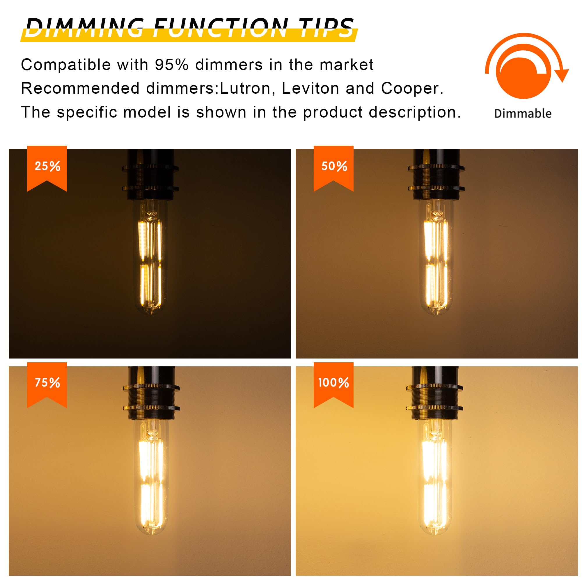 Sphoon Tubular Light Bulb Dimmable T10 Led Bulb E26 6W 60 Watts Edison Bulbs 2700K Solf White,125Mm Long For Wall Sconces, Penda