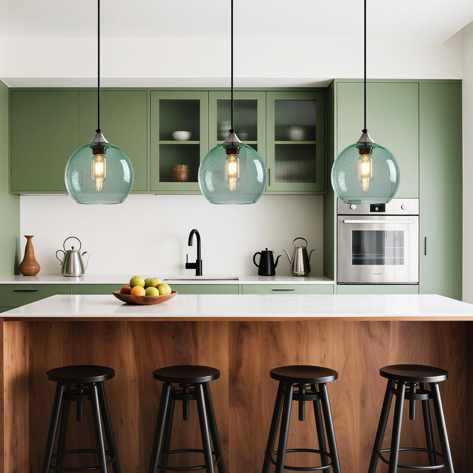 Lbsqj Light Green Glass Pendant Lights Kitchen Island Lighting Globe Pendant Light Fixtures Modern Pendant Lighting For Bedroom Living Dining Room Light Fixture (7.87 In  1 Pack)